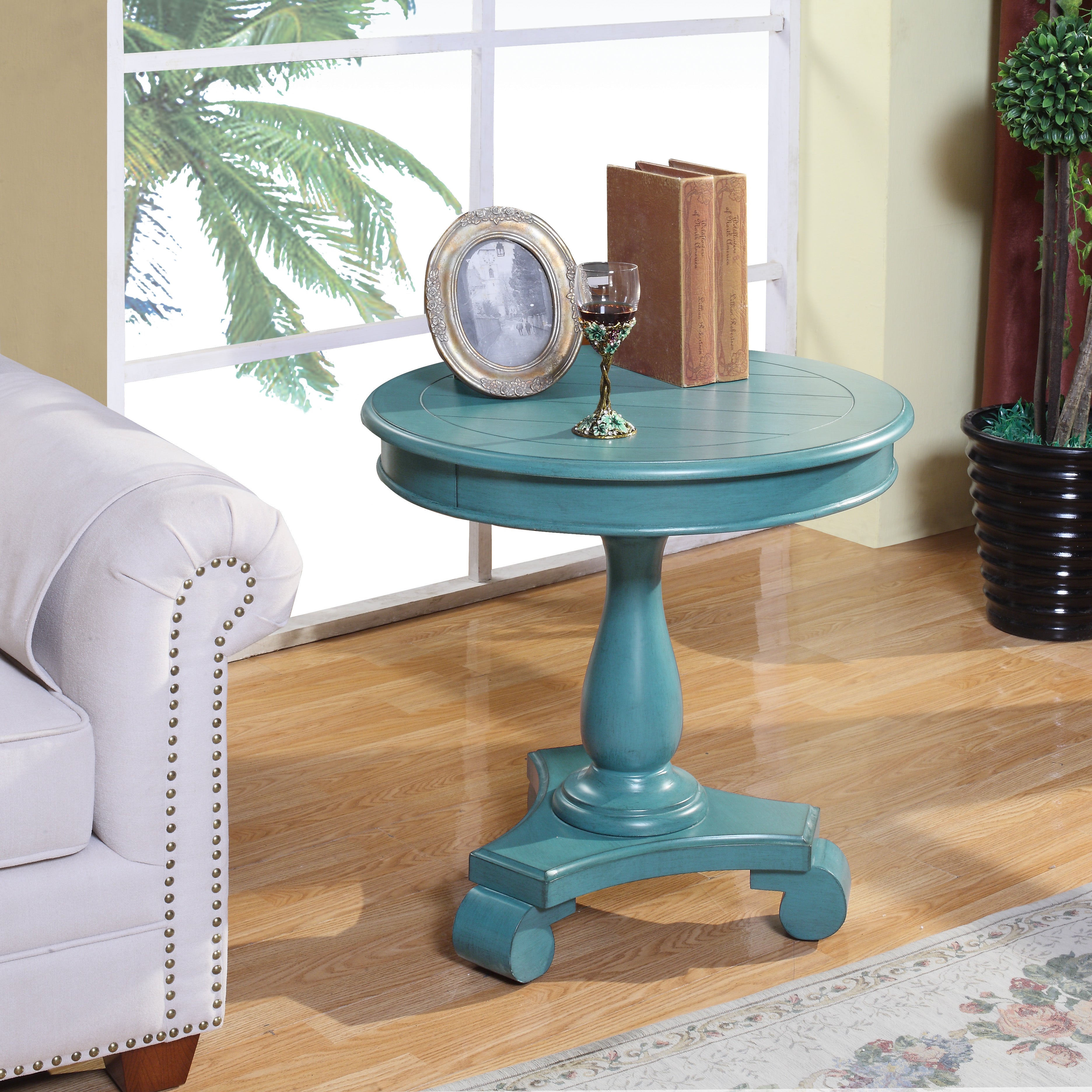 Rene Round Wood Pedestal Side Table