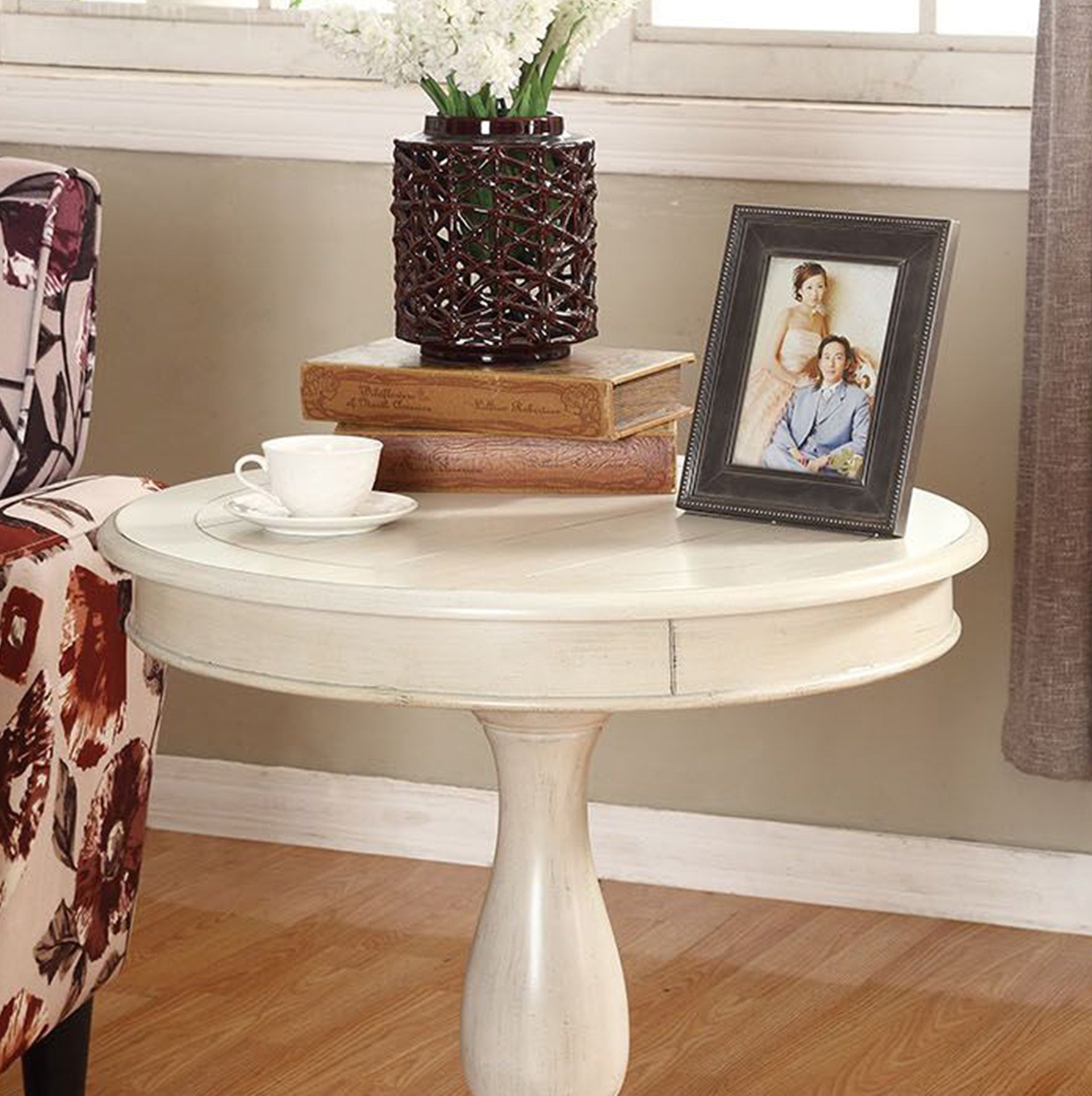 Rene Round Wood Pedestal Side Table