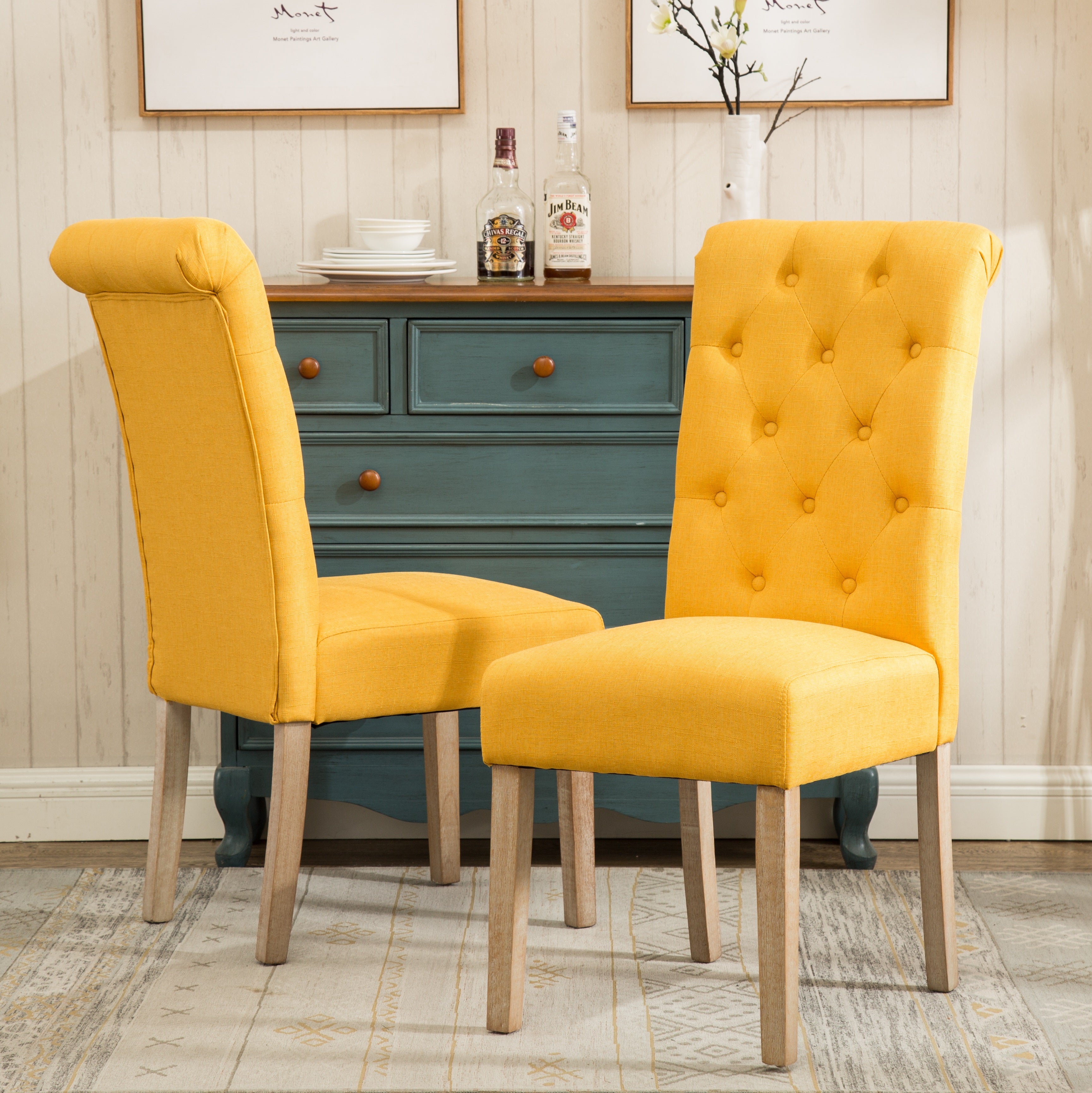 Hazel Solid Wood Button Tufted Upholstered Parsons Dining Chair, Set of 2