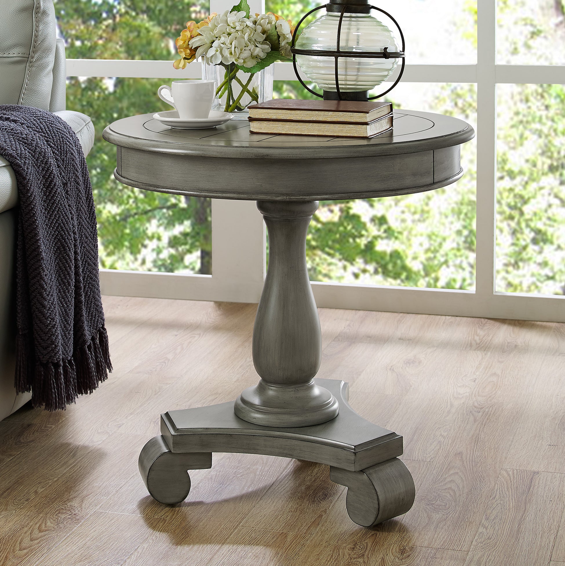 Rene Round Wood Pedestal Side Table