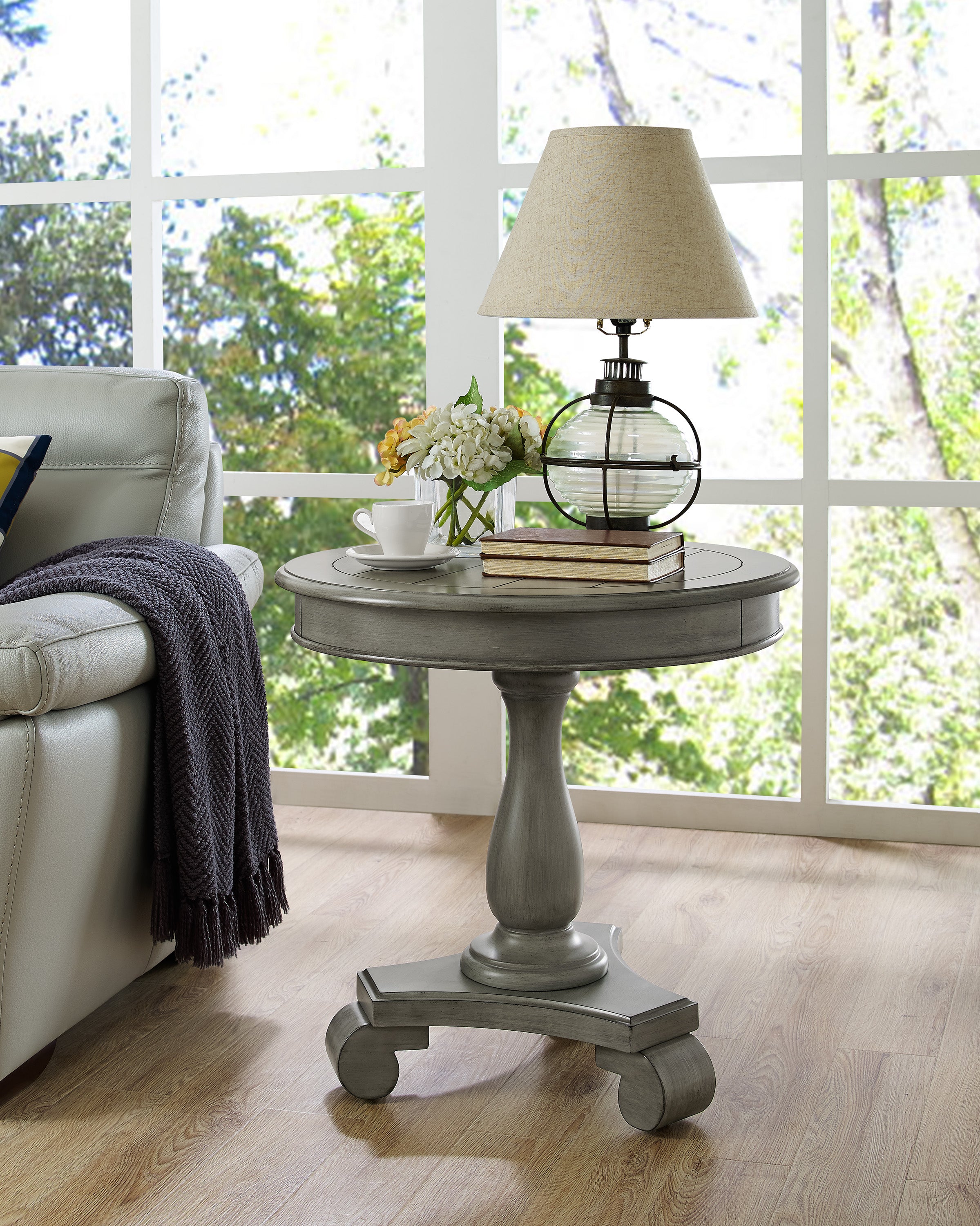 Rene Round Wood Pedestal Side Table