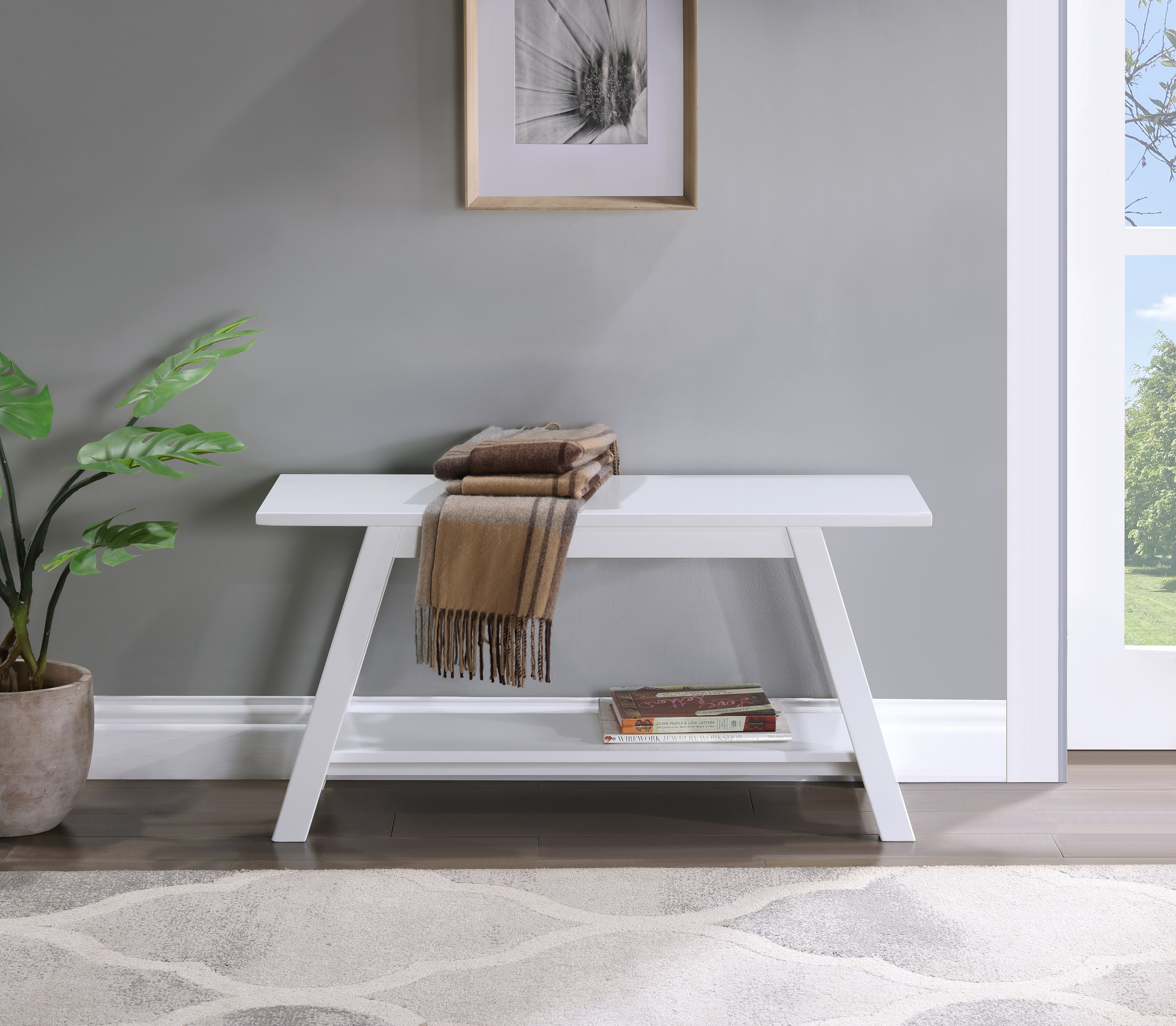 Elyz Solid Wood Bench with Shelf
