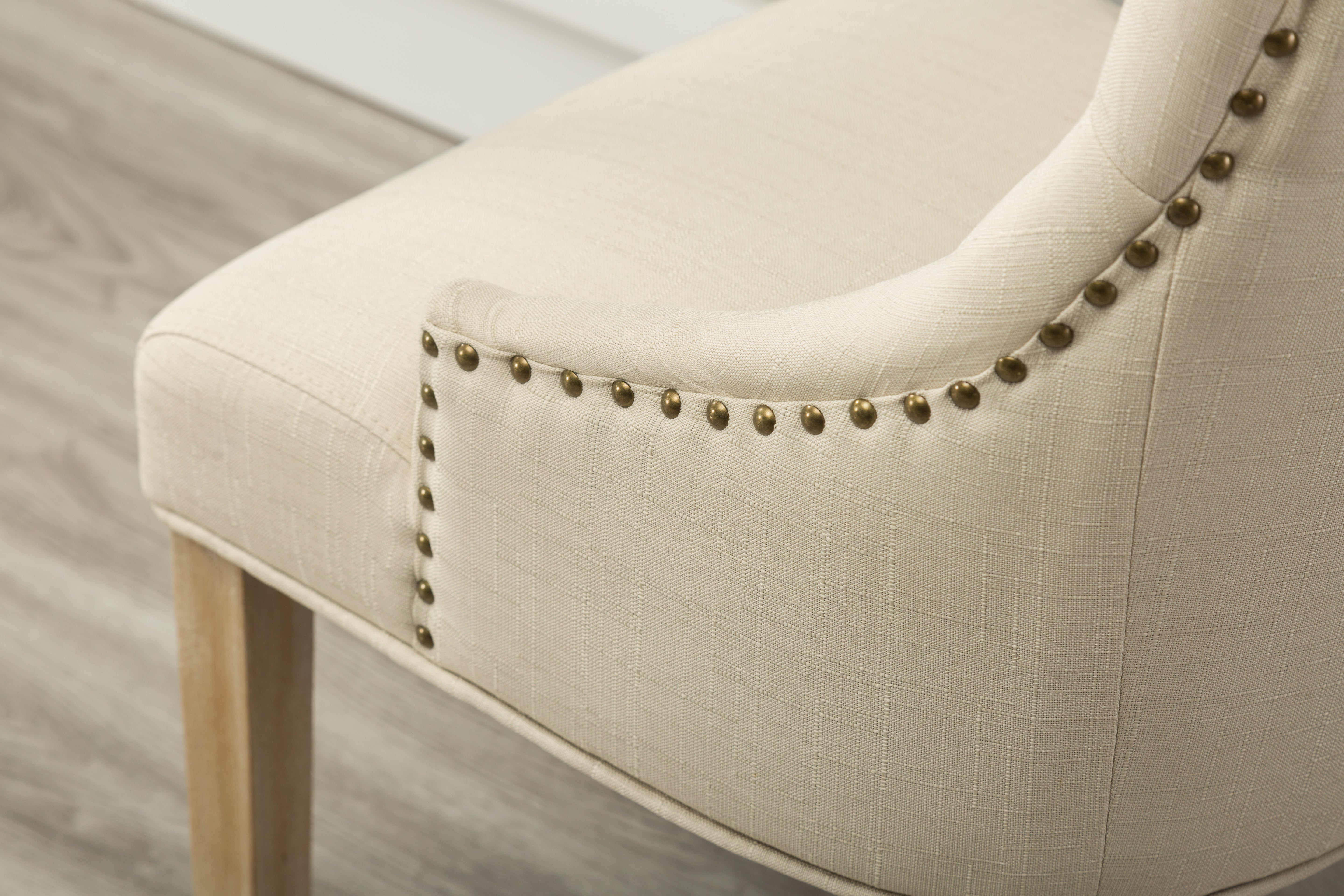 Tan Button Tufted Solid Wood Wingback Hostess Chairs, Set of 2