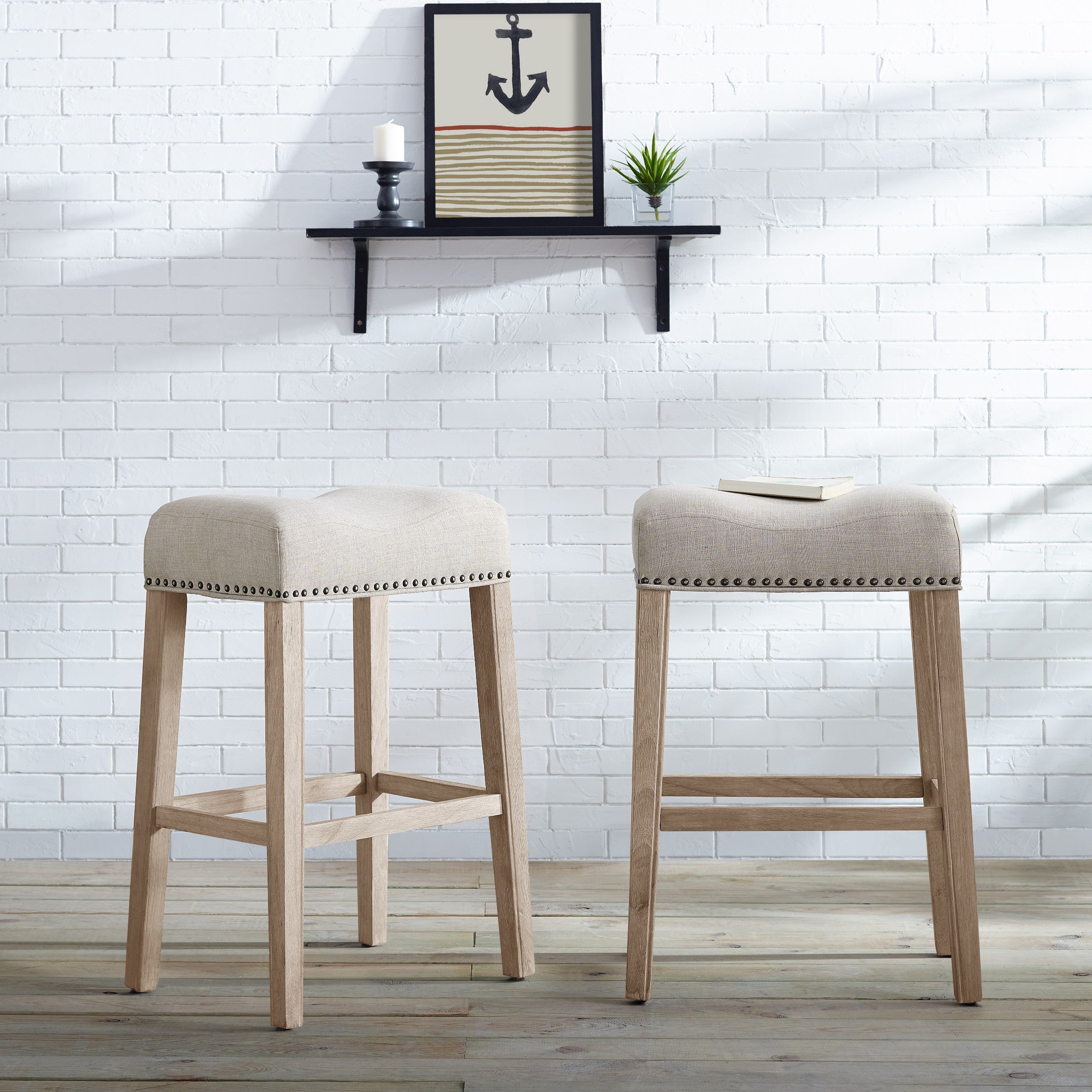 Coco Upholstered Backless Saddle Seat Bar Stools, Set of 2