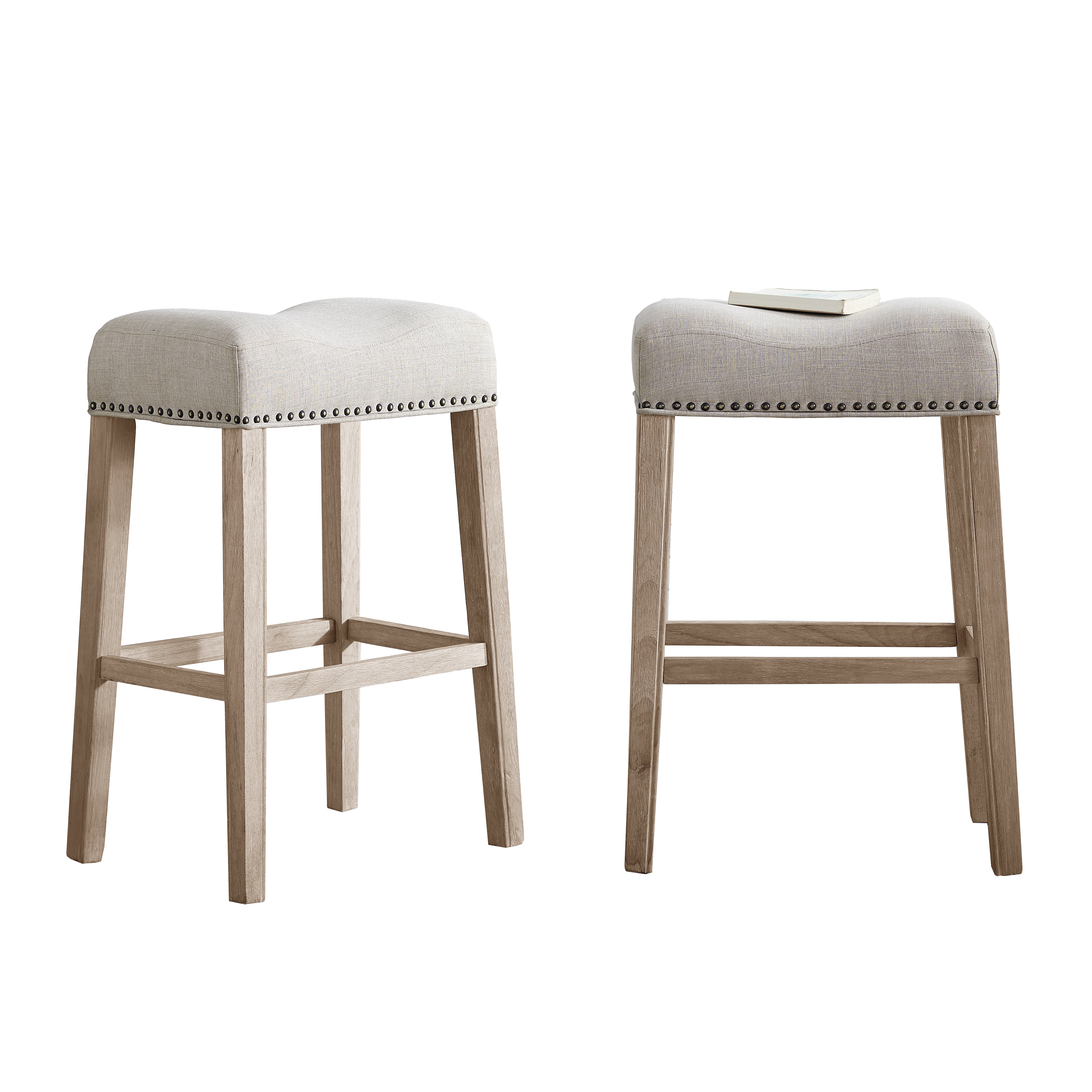 Coco Upholstered Backless Saddle Seat Bar Stools, Set of 2