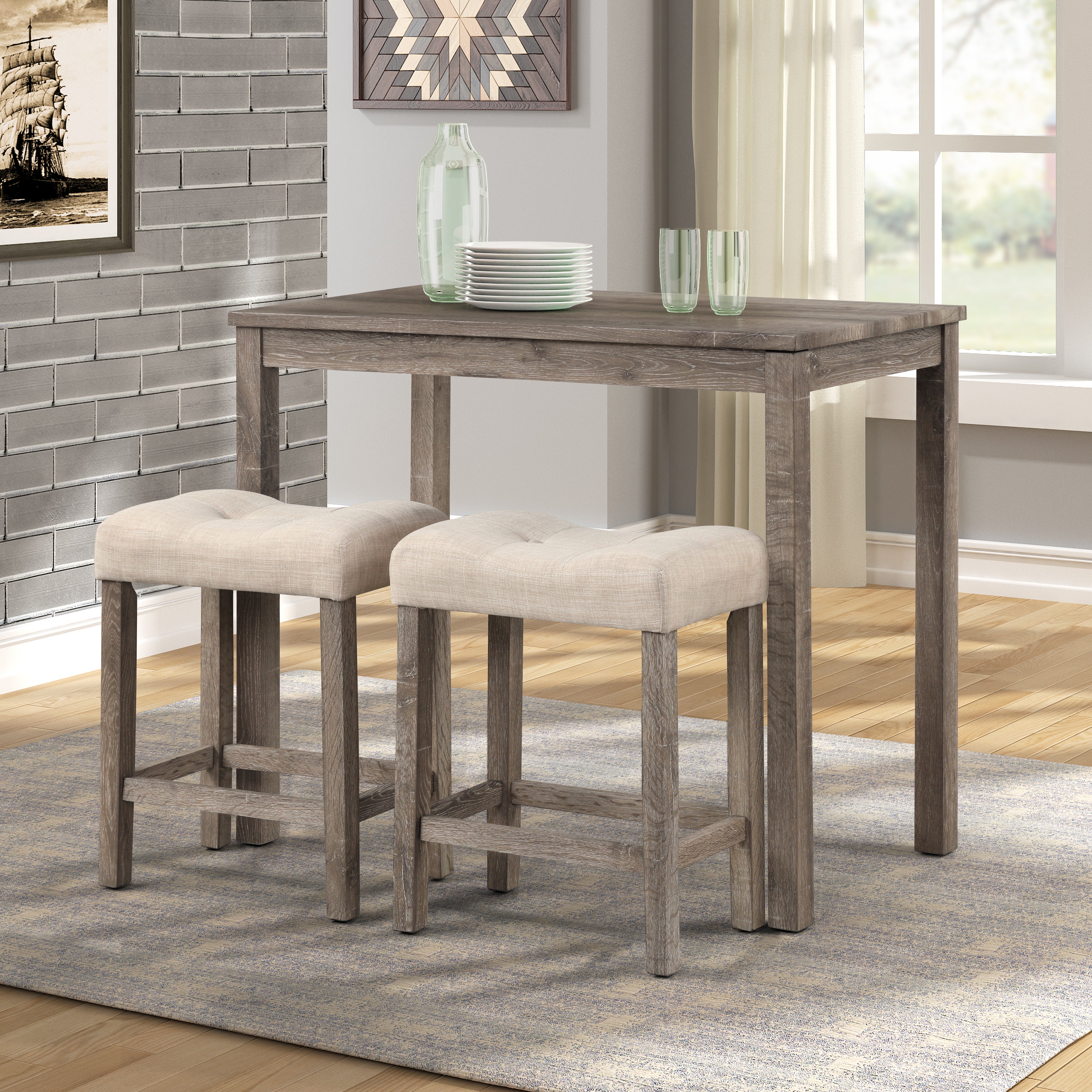 Sora Button Tufted Counter Height Saddle Stool, Set of 2