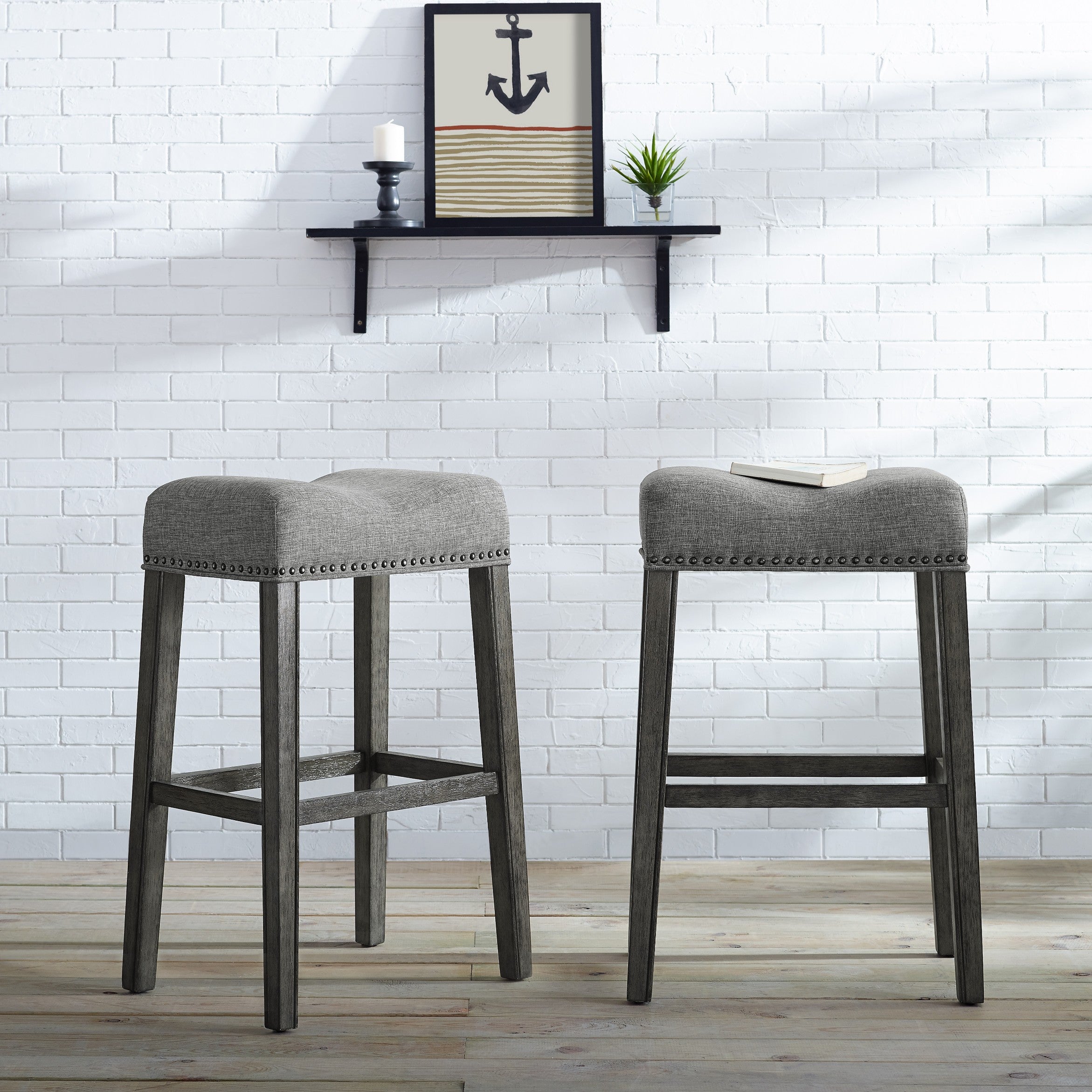 Coco Upholstered Backless Saddle Seat Bar Stools, Set of 2