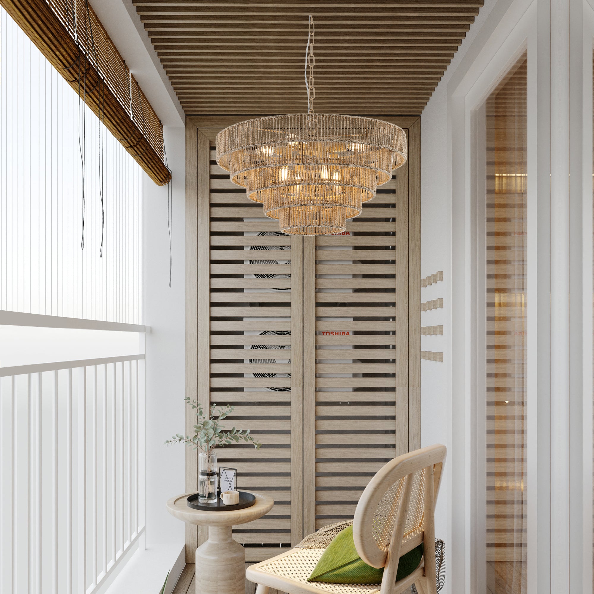 24" Modern 5-Layer Woven Rope Chandelier
