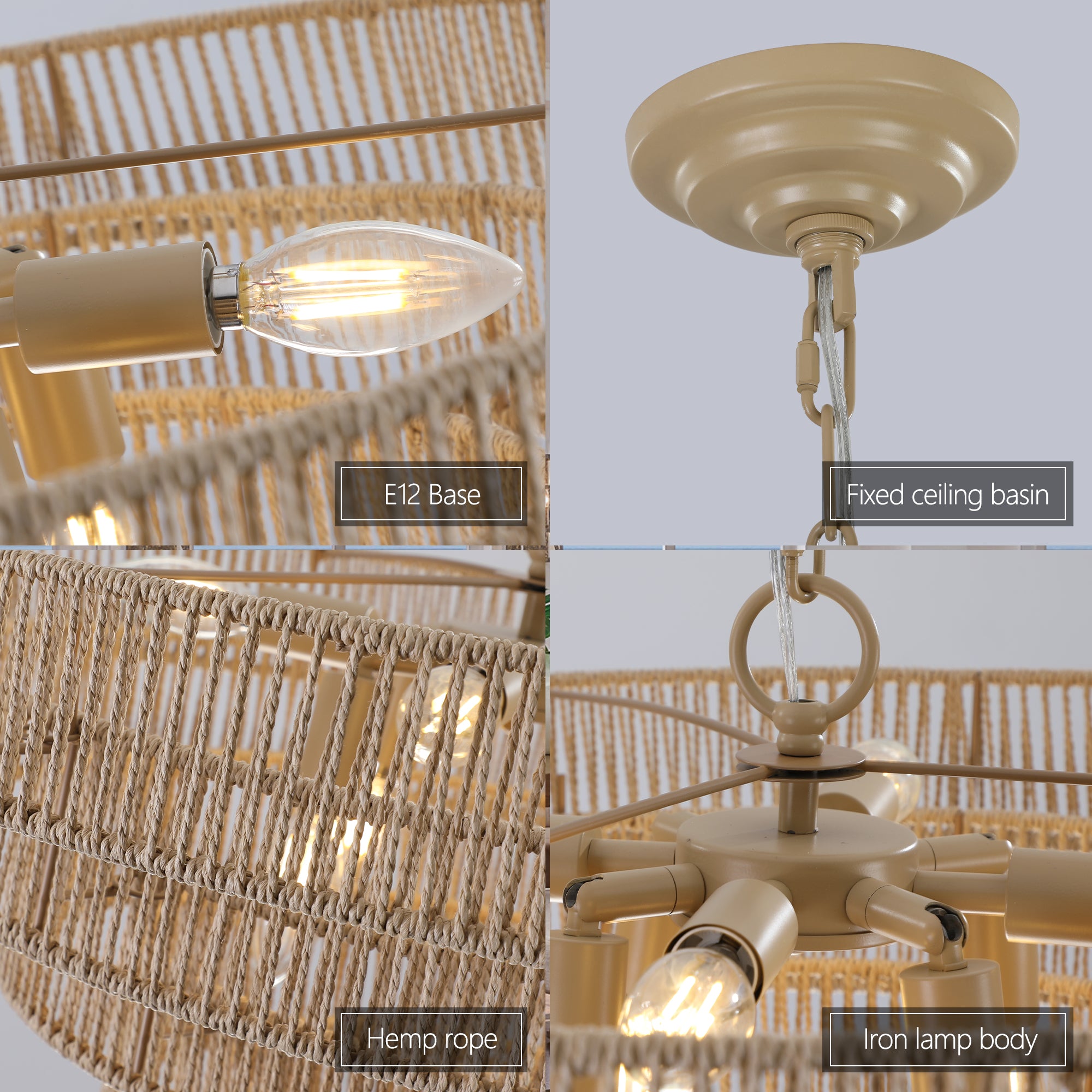 24" Modern 5-Layer Woven Rope Chandelier
