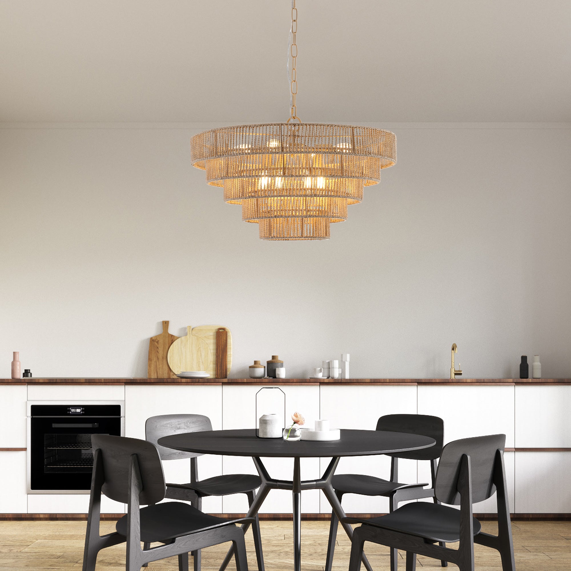 24" Modern 5-Layer Woven Rope Chandelier