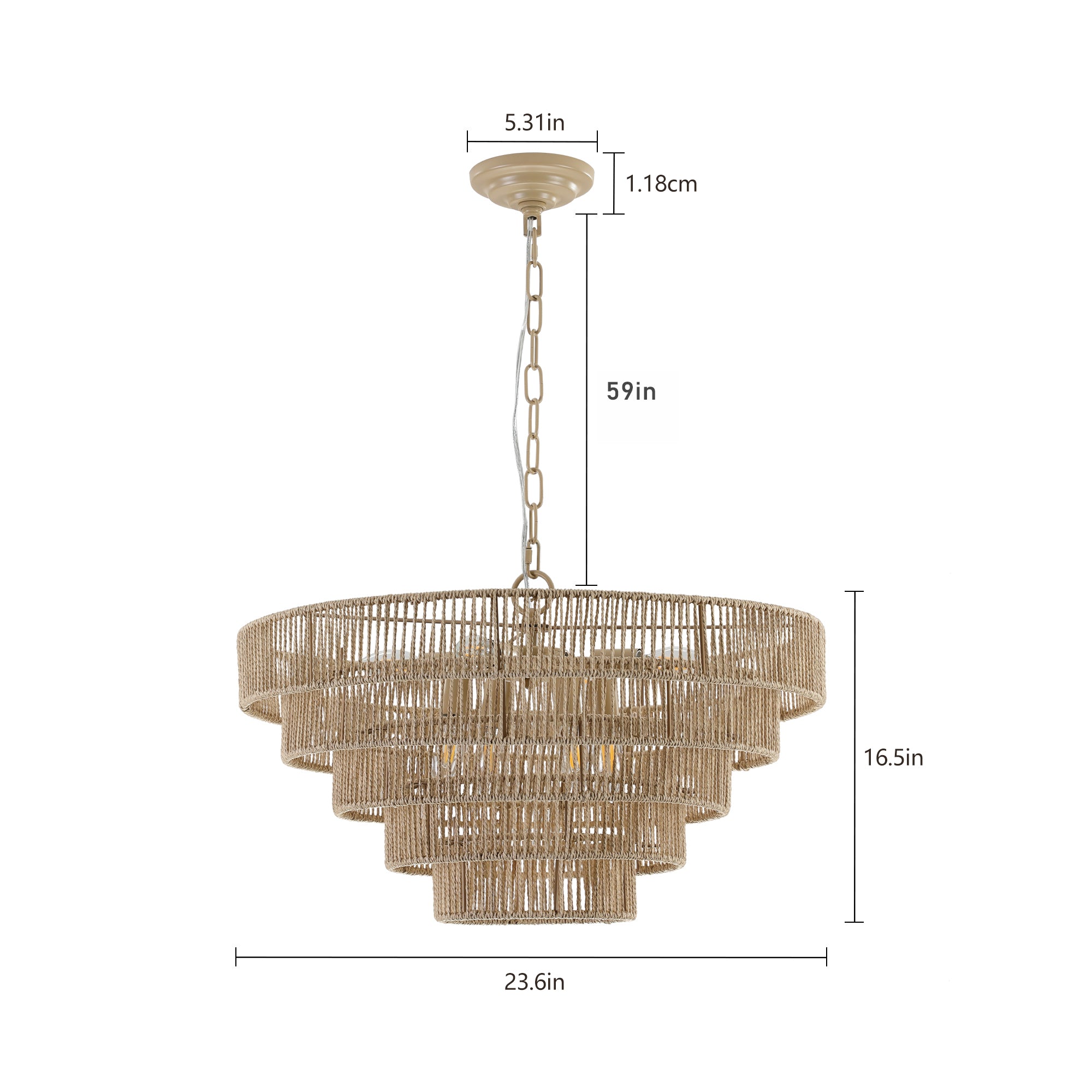 24" Modern 5-Layer Woven Rope Chandelier