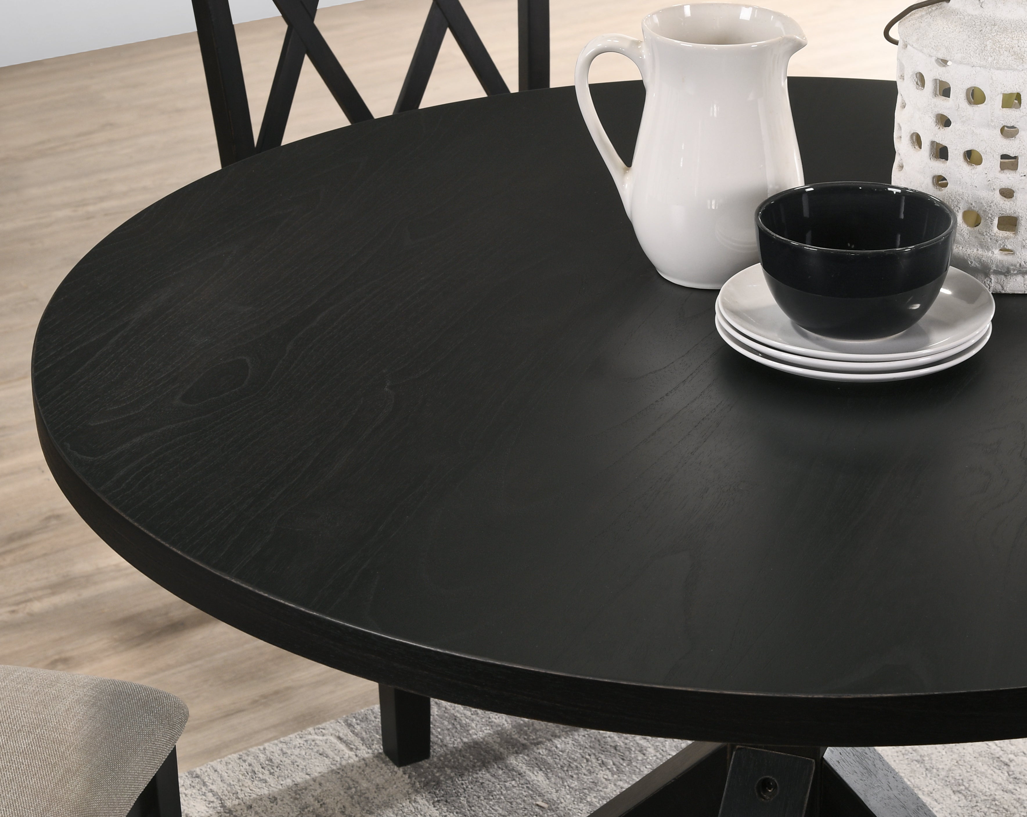 Firlo Round Dining Table with Cross-Buck Pedestal Base