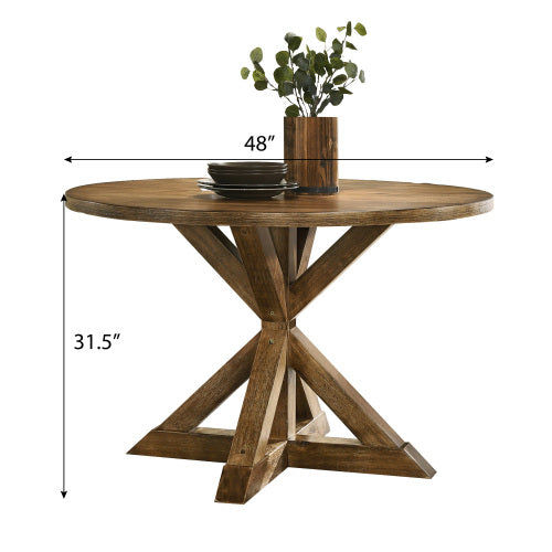 Firlo Round Dining Table with Cross-Buck Pedestal Base