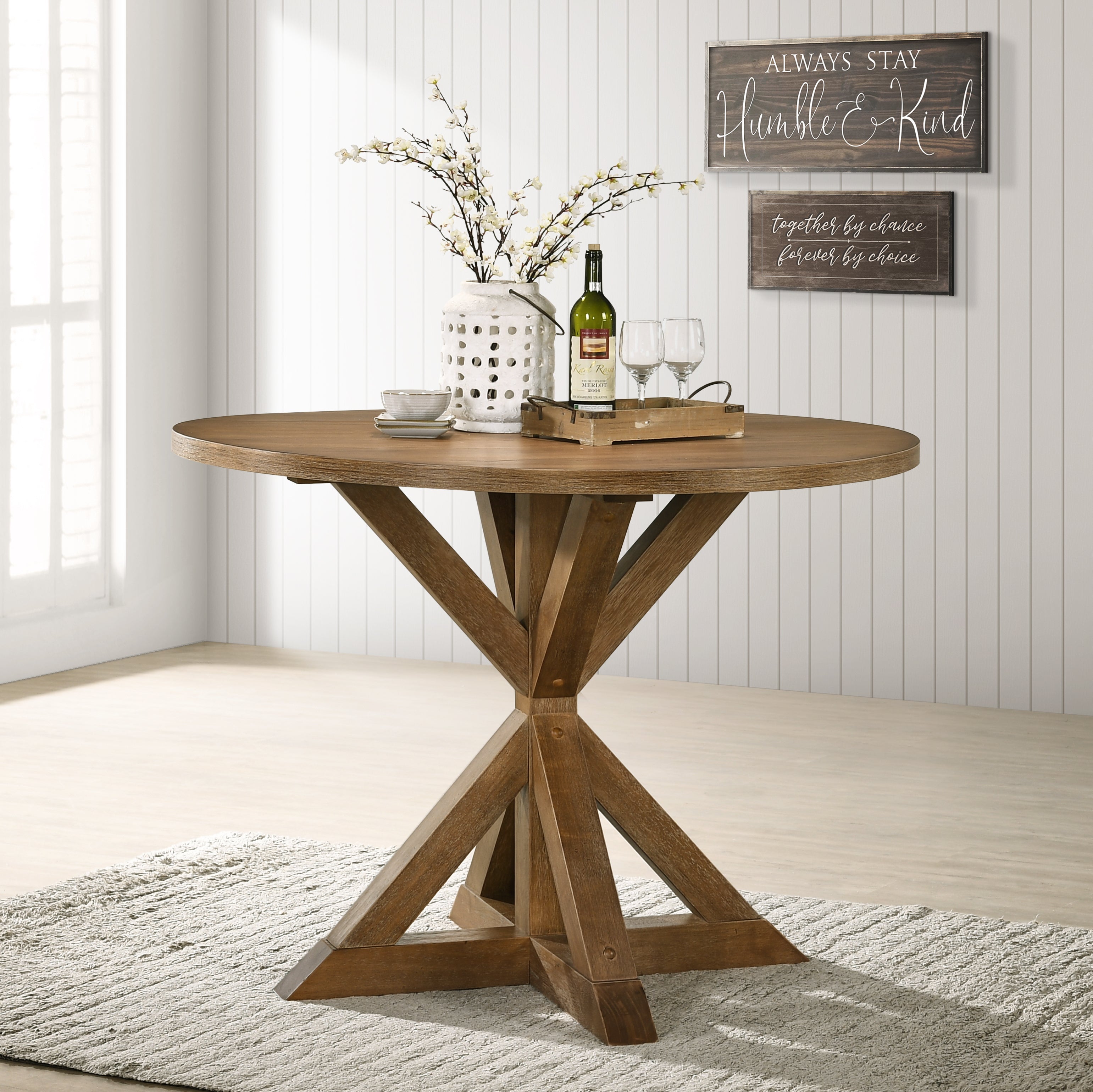 Firlo Counter Height Dining Table with Cross-Buck Pedestal Base