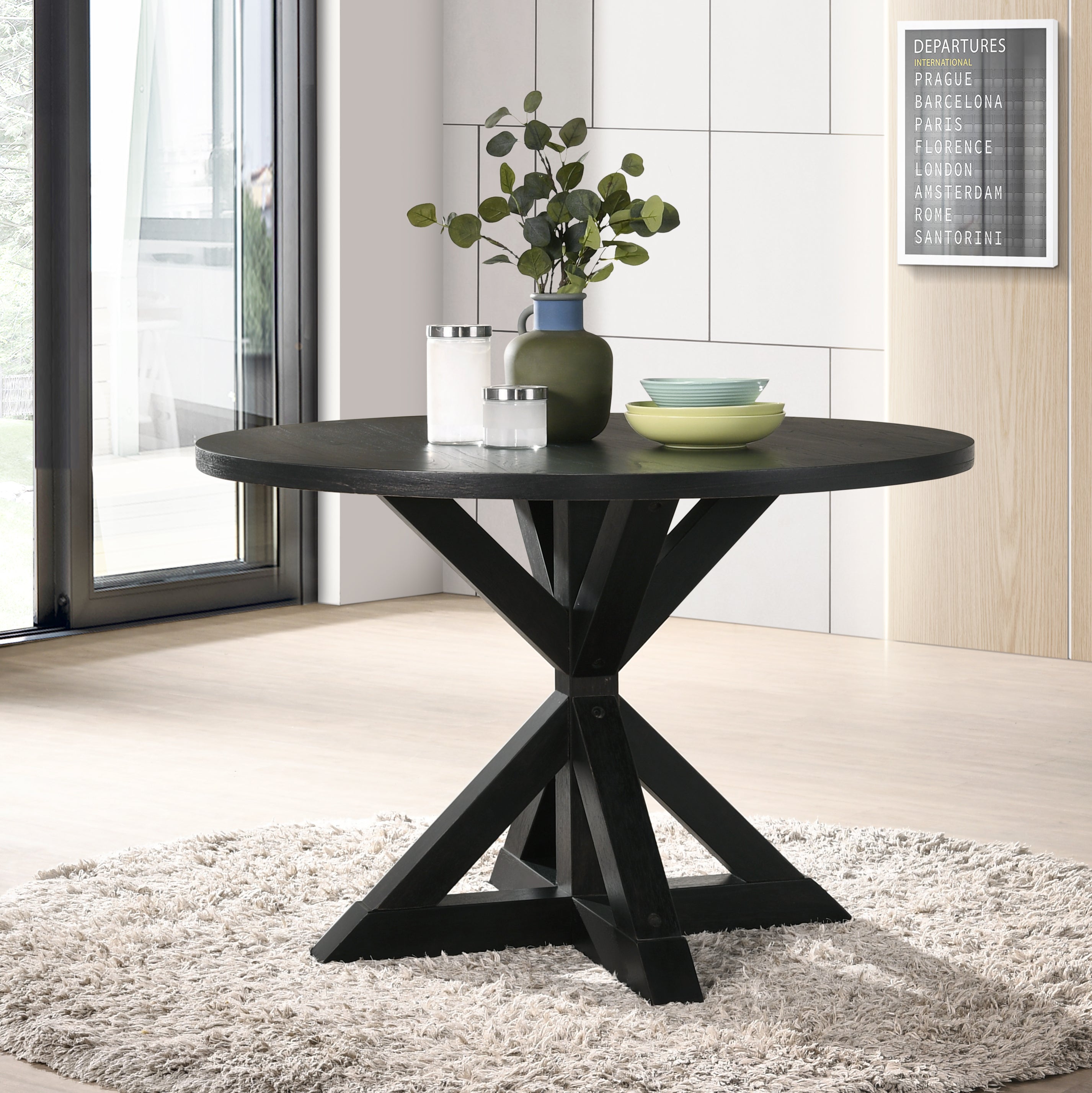 Firlo Round Dining Table with Cross-Buck Pedestal Base