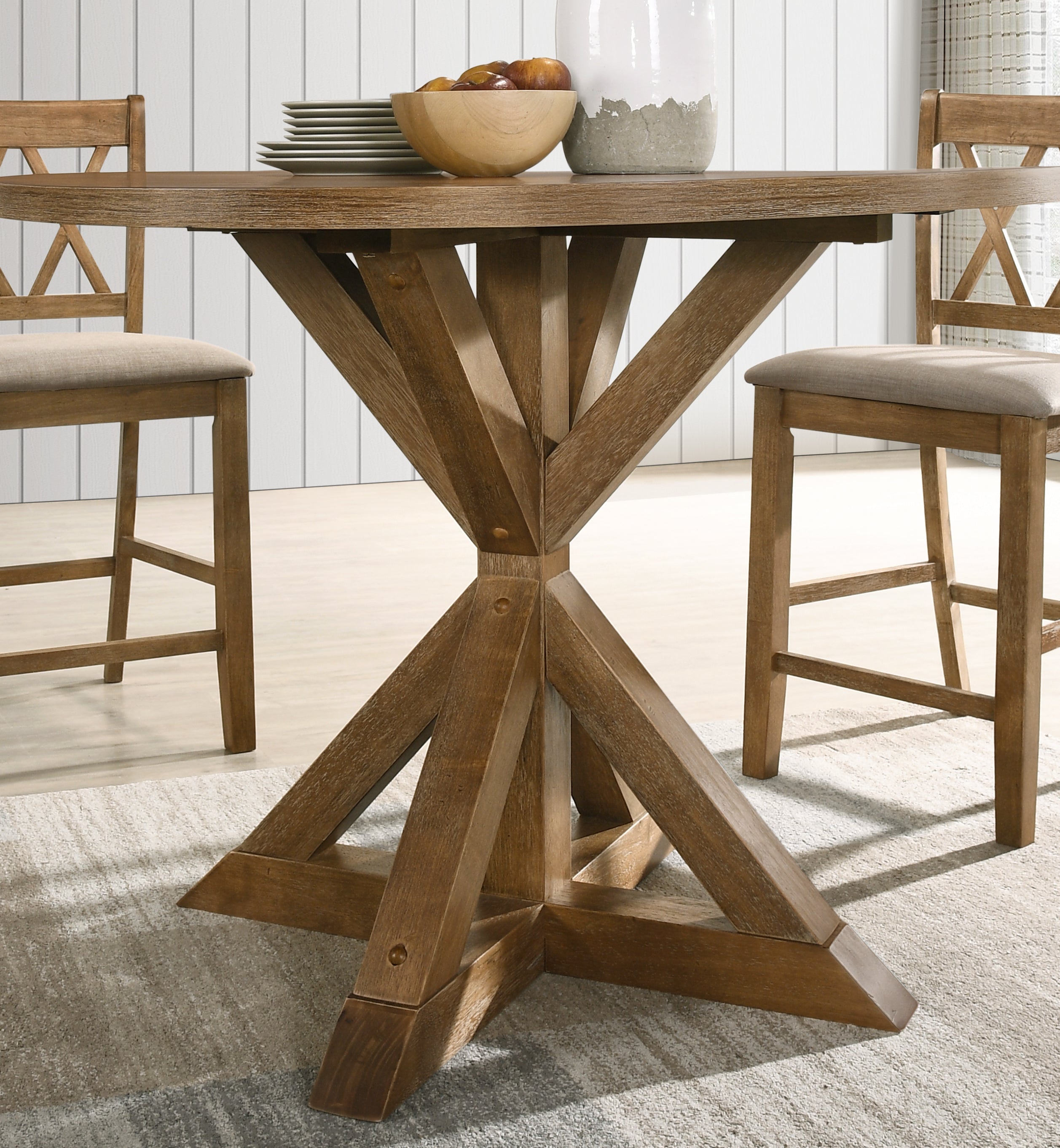 Firlo Counter Height Dining Table with Cross-Buck Pedestal Base