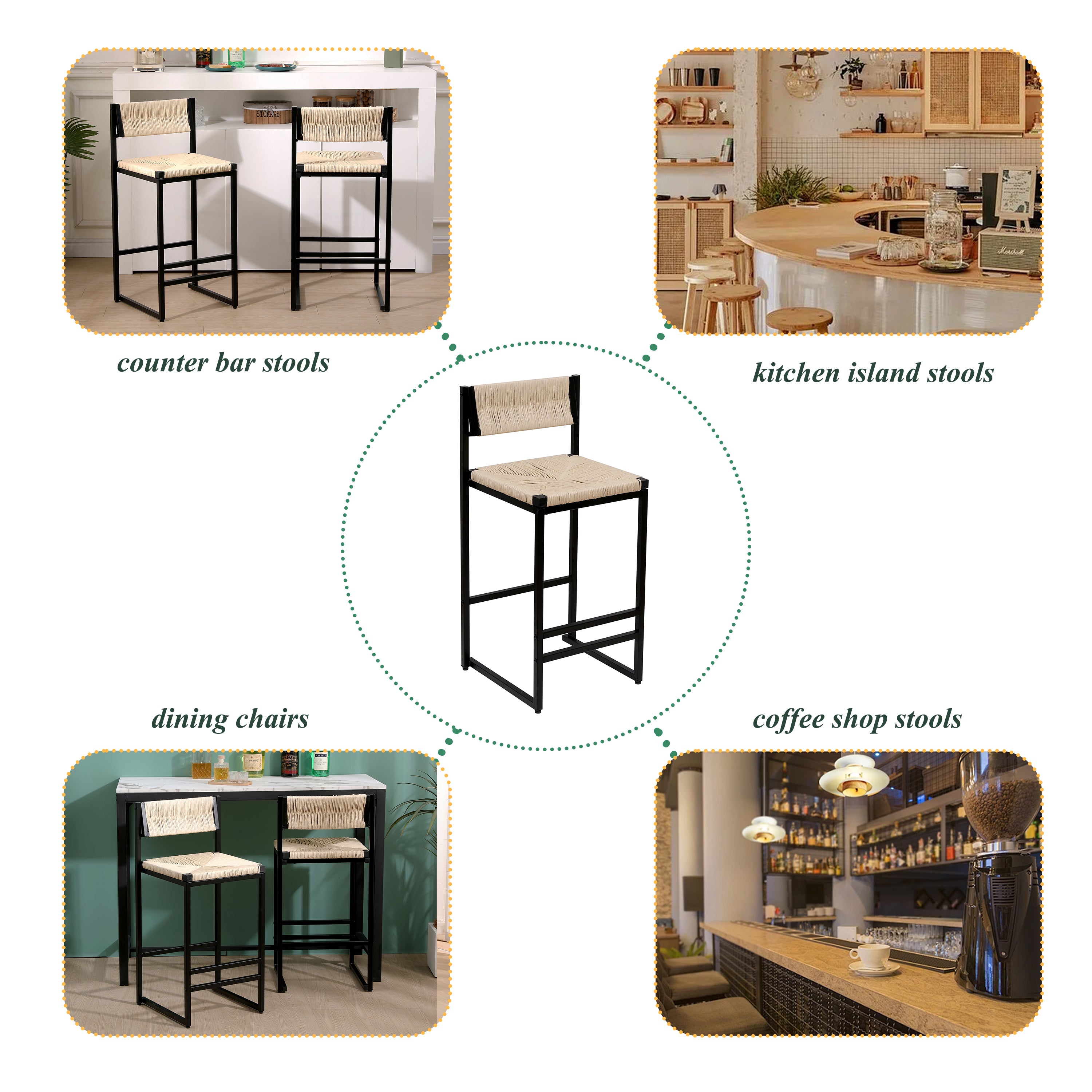 Rope Woven Counter Stools, Set of 2
