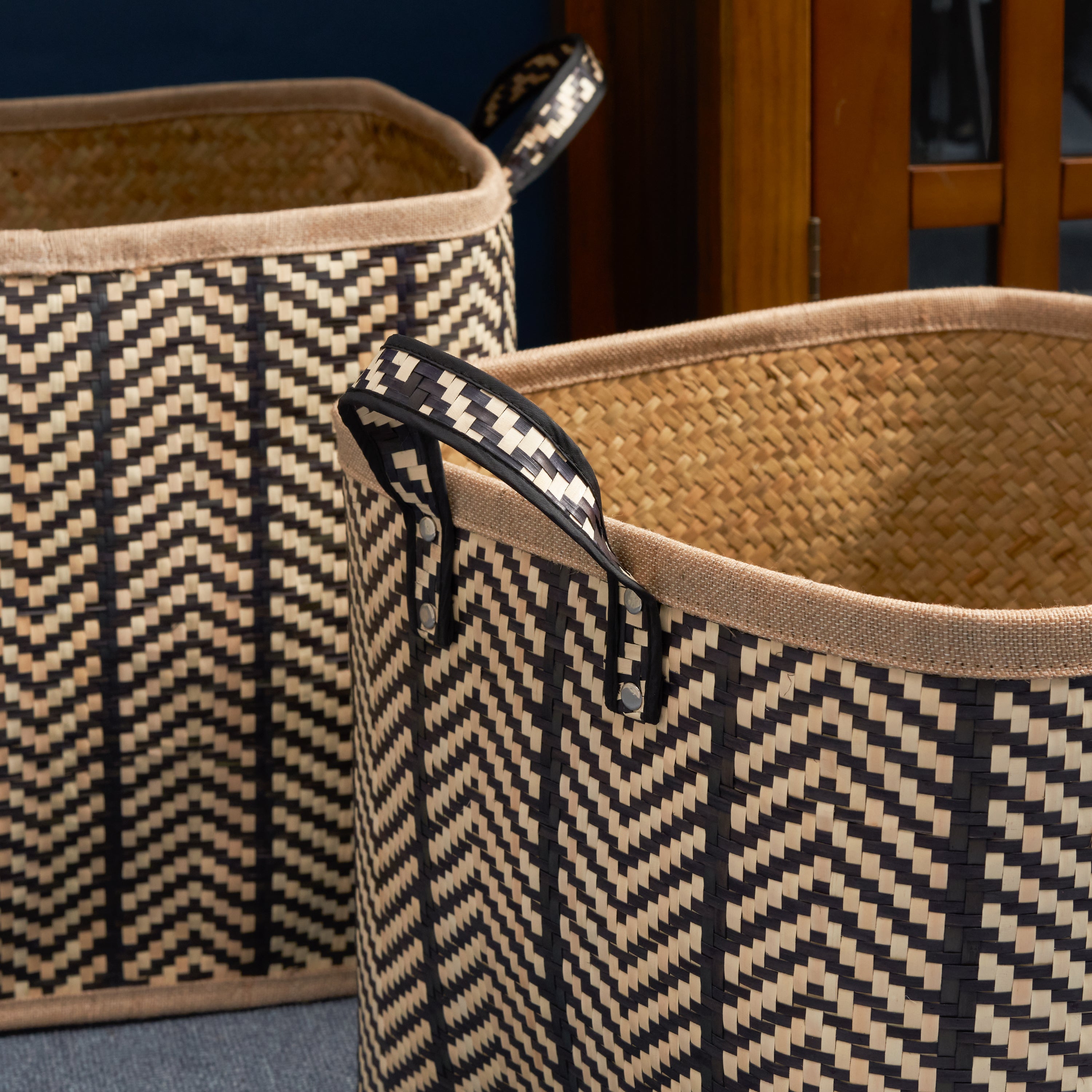 Square Palm Leaf Woven Wicker Storage Basket, Set of 2