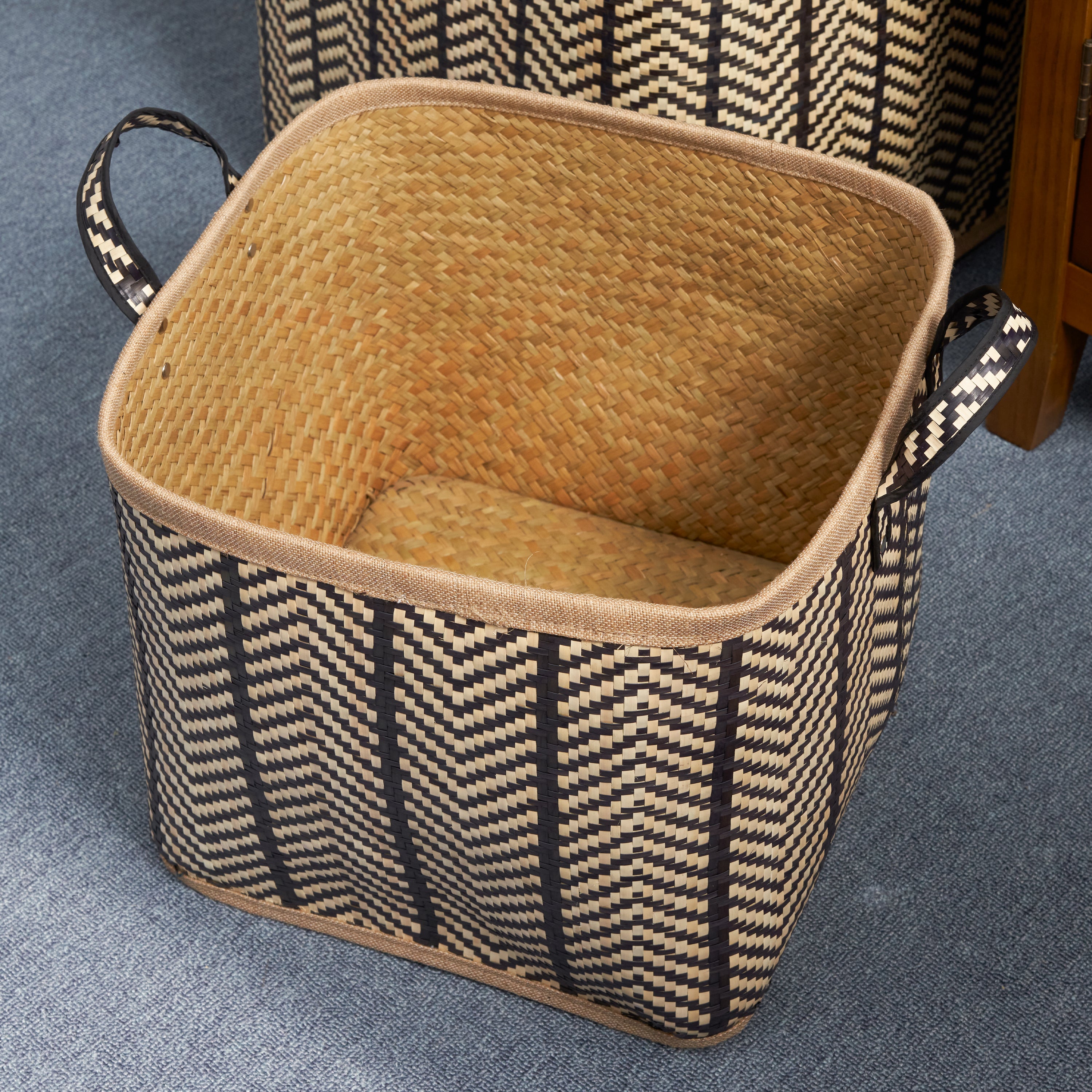 Square Palm Leaf Woven Wicker Storage Basket, Set of 2