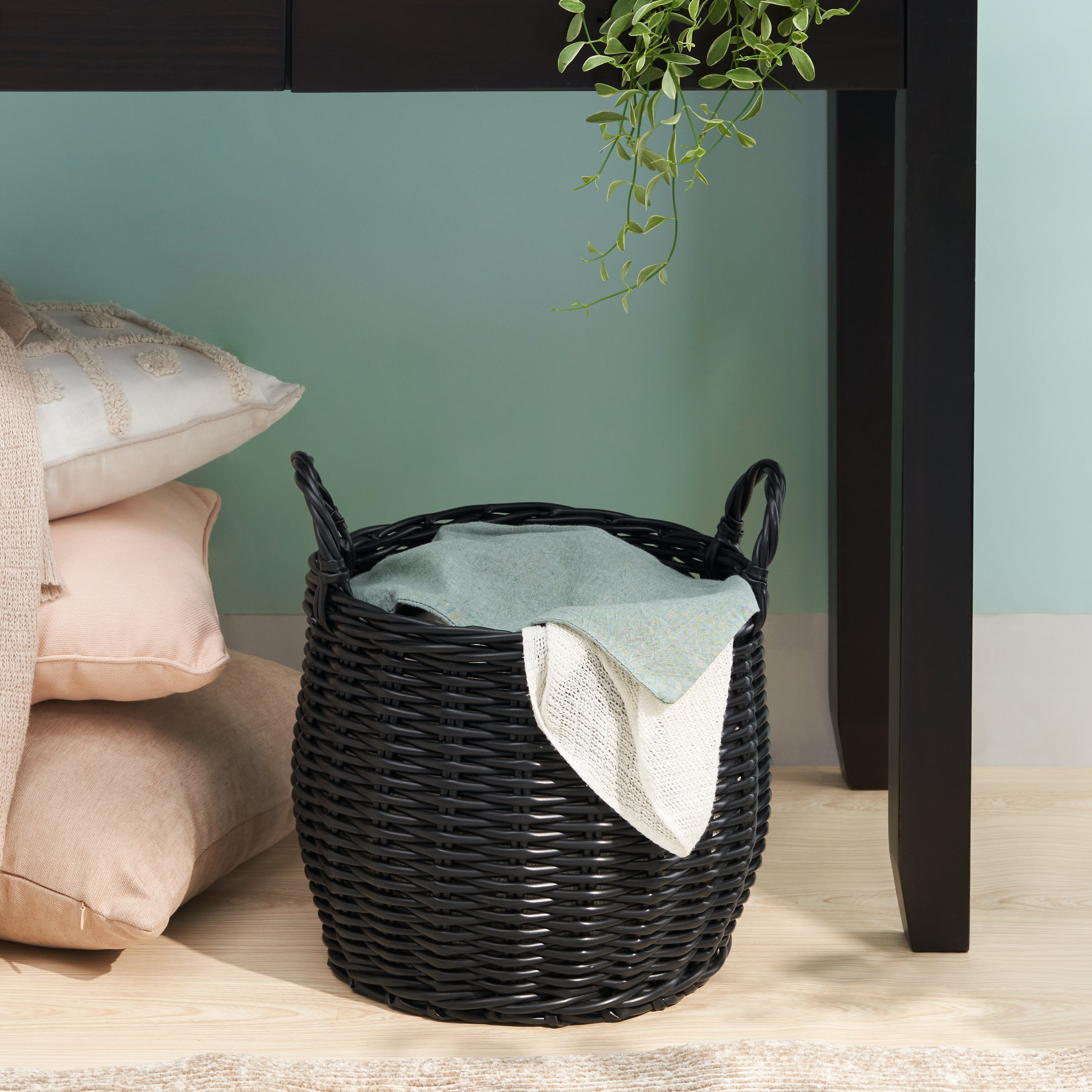 Lucius Round Resin Woven Wicker Basket