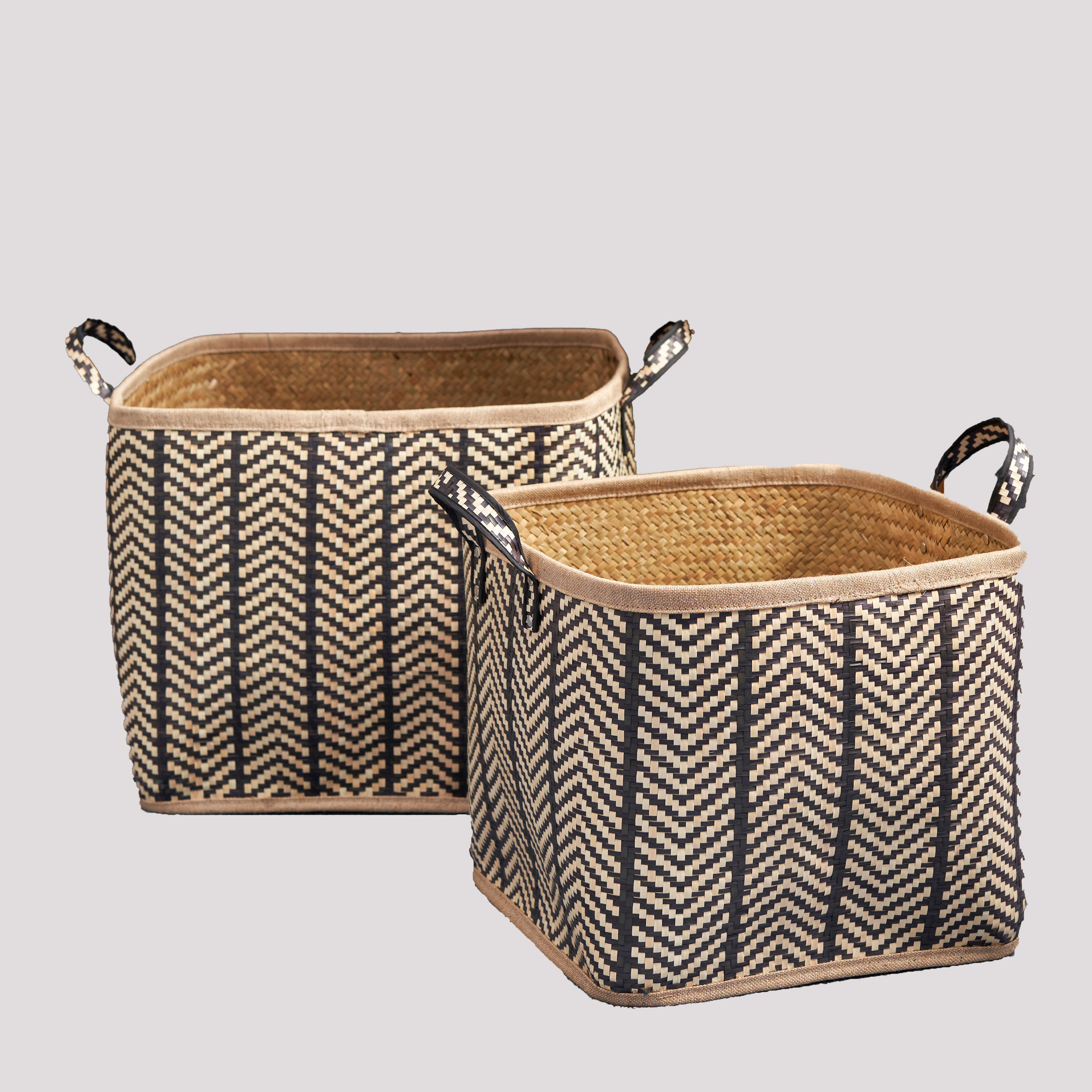 Square Palm Leaf Woven Wicker Storage Basket, Set of 2