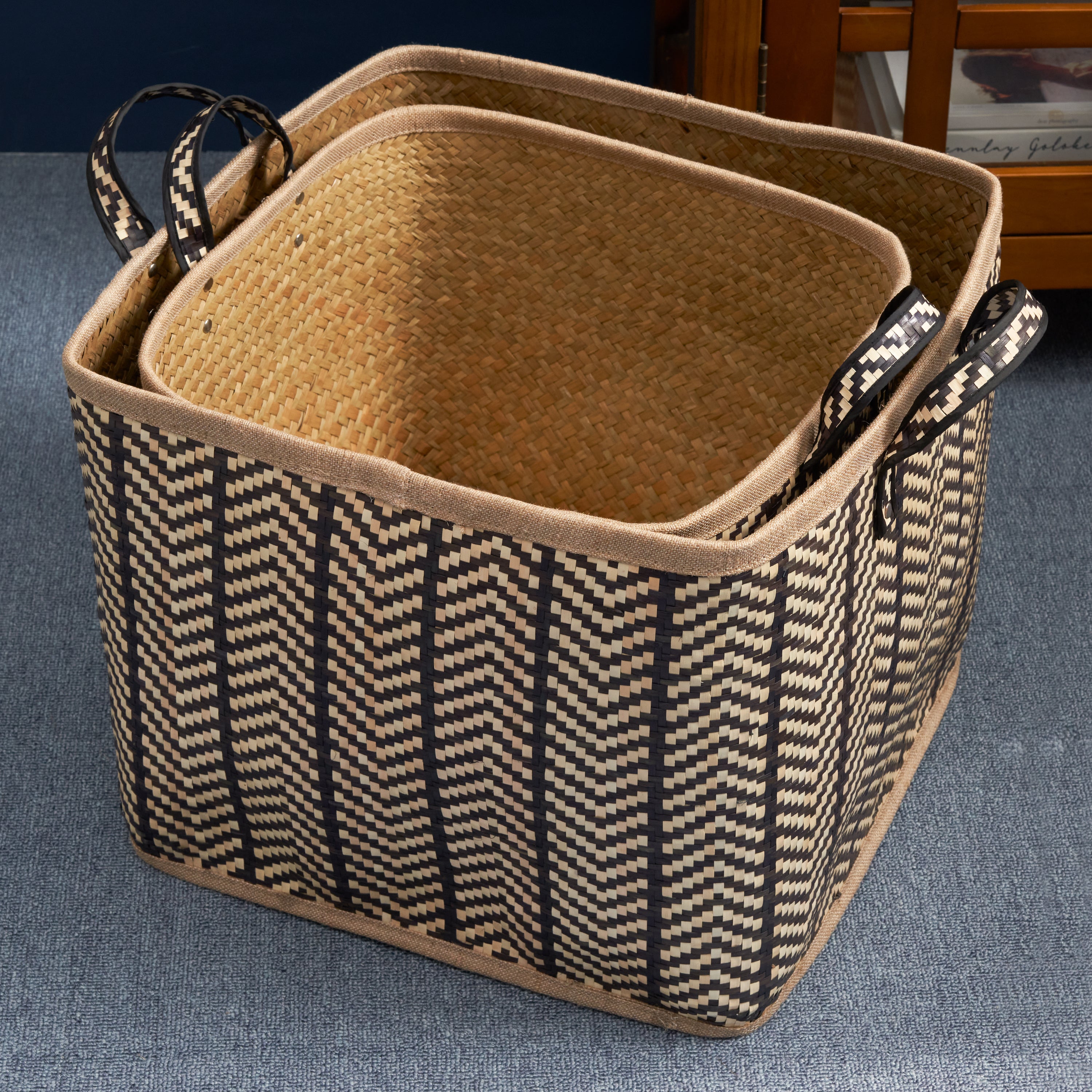 Square Palm Leaf Woven Wicker Storage Basket, Set of 2