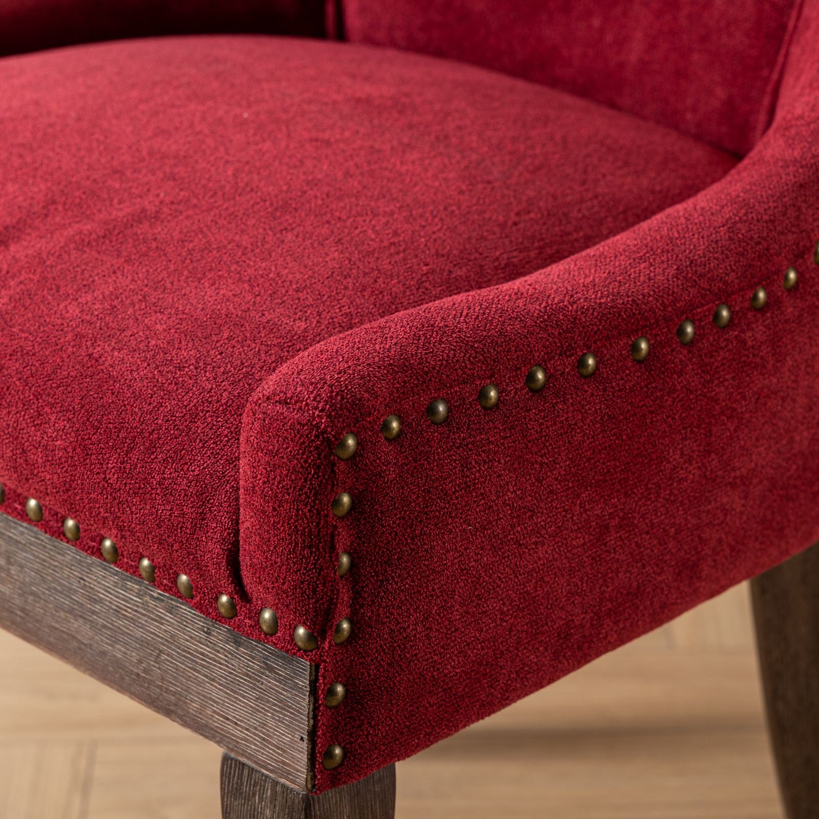 A&A Furniture,Ultra Side Dining Chair,Thickened fabric chairs with neutrally toned solid wood legs,Bronze nail head,Set of 2,Wine Red,Burgundy,SW1807WR