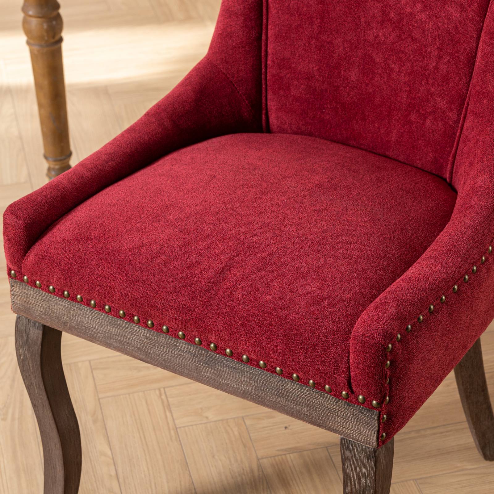 A&A Furniture,Ultra Side Dining Chair,Thickened fabric chairs with neutrally toned solid wood legs,Bronze nail head,Set of 2,Wine Red,Burgundy,SW1807WR