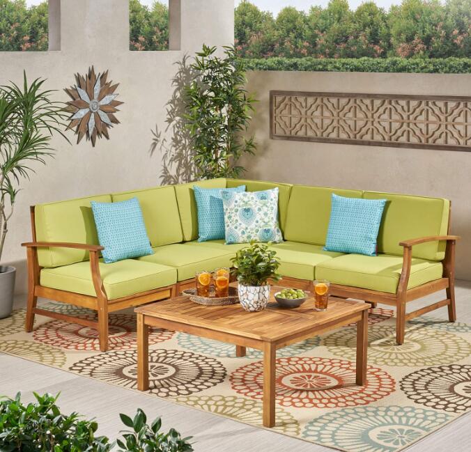 Perla Outdoor L-Shape Sectional Sofa with Coffee Table