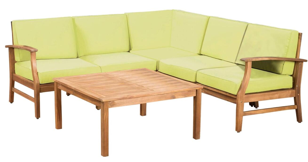Perla Outdoor L-Shape Sectional Sofa with Coffee Table