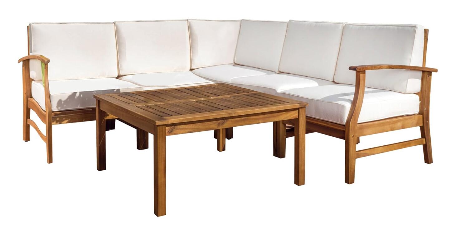 Perla Outdoor L-Shape Sectional Sofa with Coffee Table