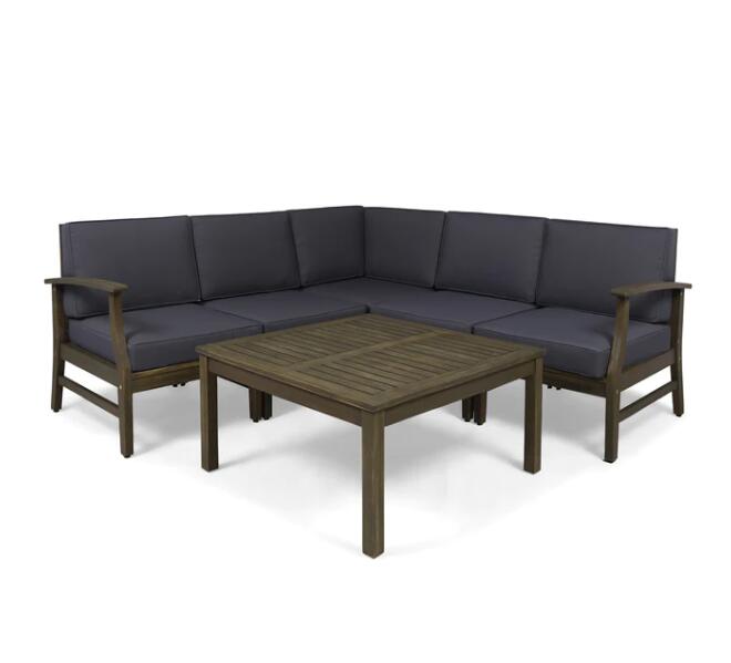 Perla Outdoor L-Shape Sectional Sofa with Coffee Table