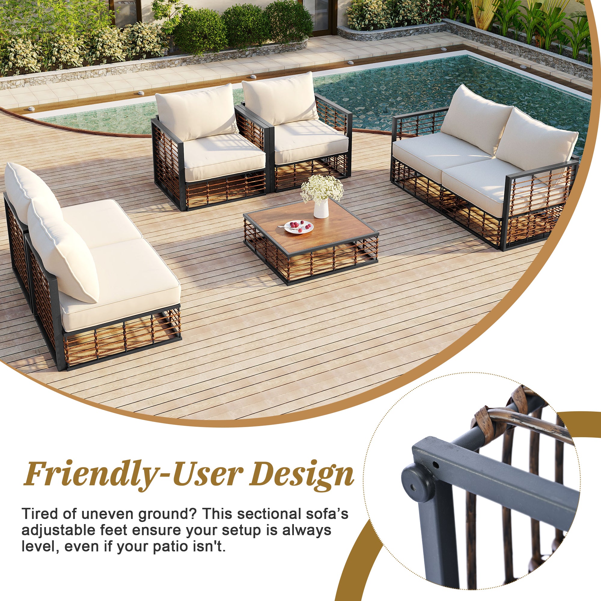 TOPMAX Modern Minimalist 7-Piece Metal Patio Sectional Sofa Set, All-Weather Garden Conversational Furniture Set with Thick Cushions and Coffee Table for Indoor Outdoor, Dark Grey