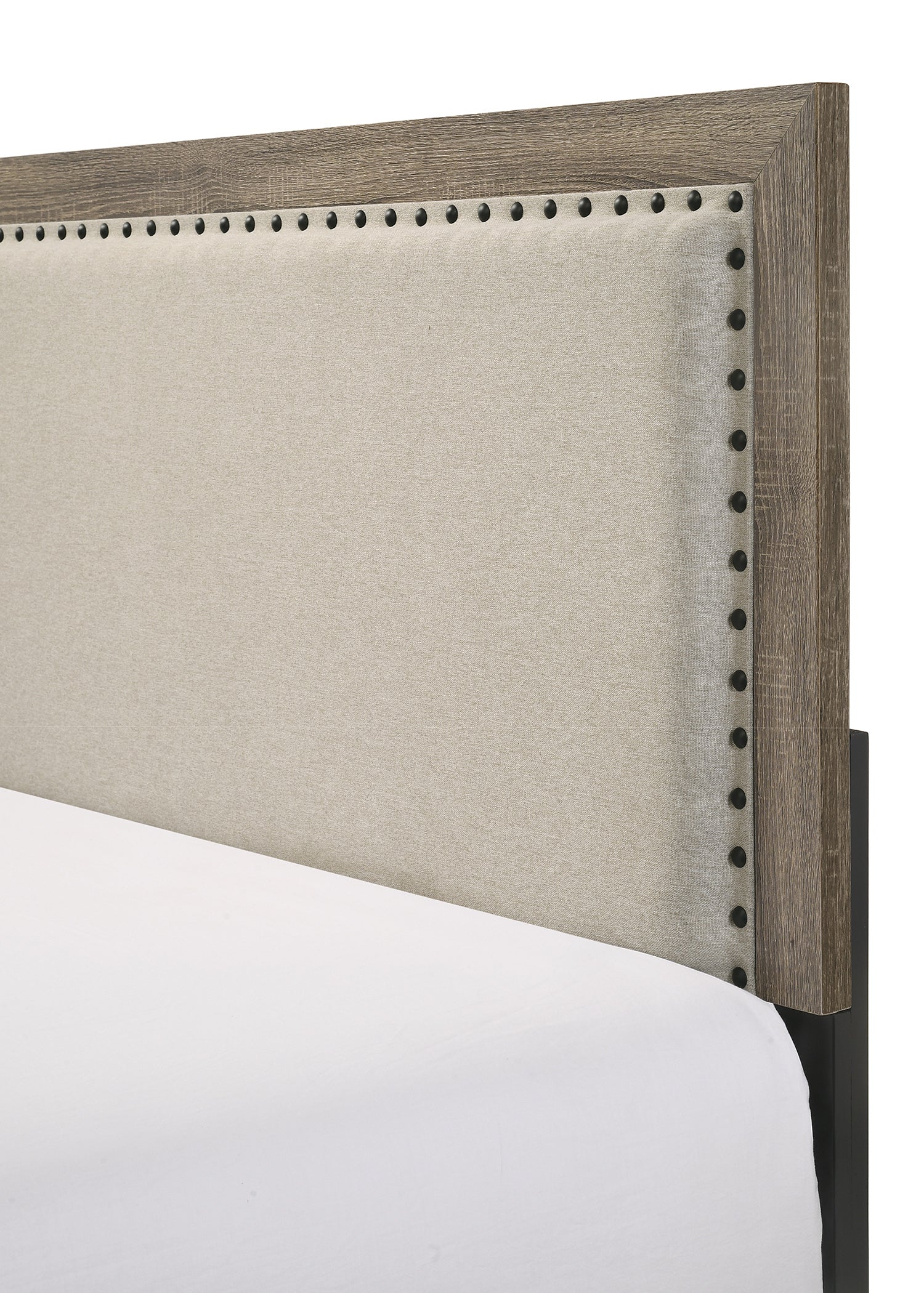 Wood Bed with Tufted Upholstered Headboard