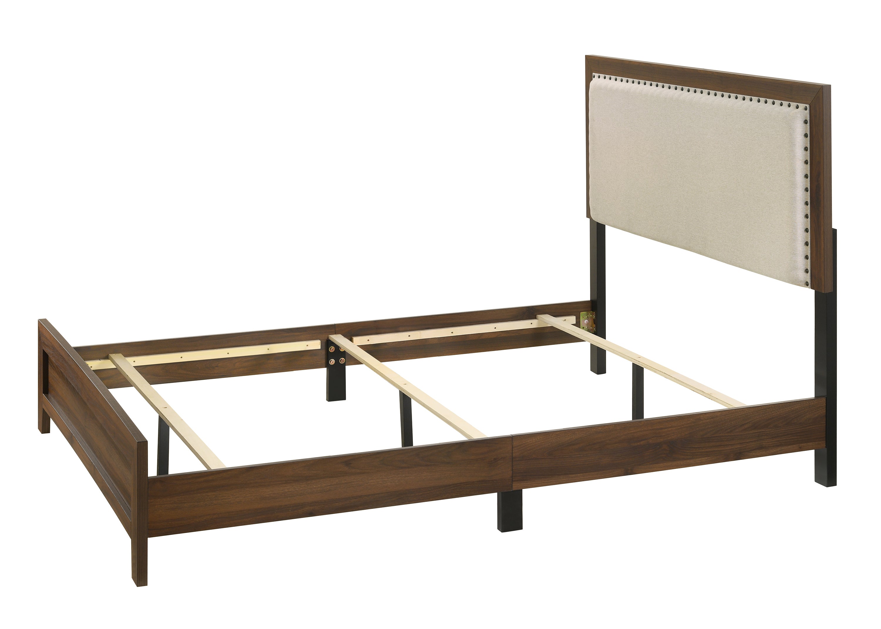 Wood Bed with Tufted Upholstered Headboard