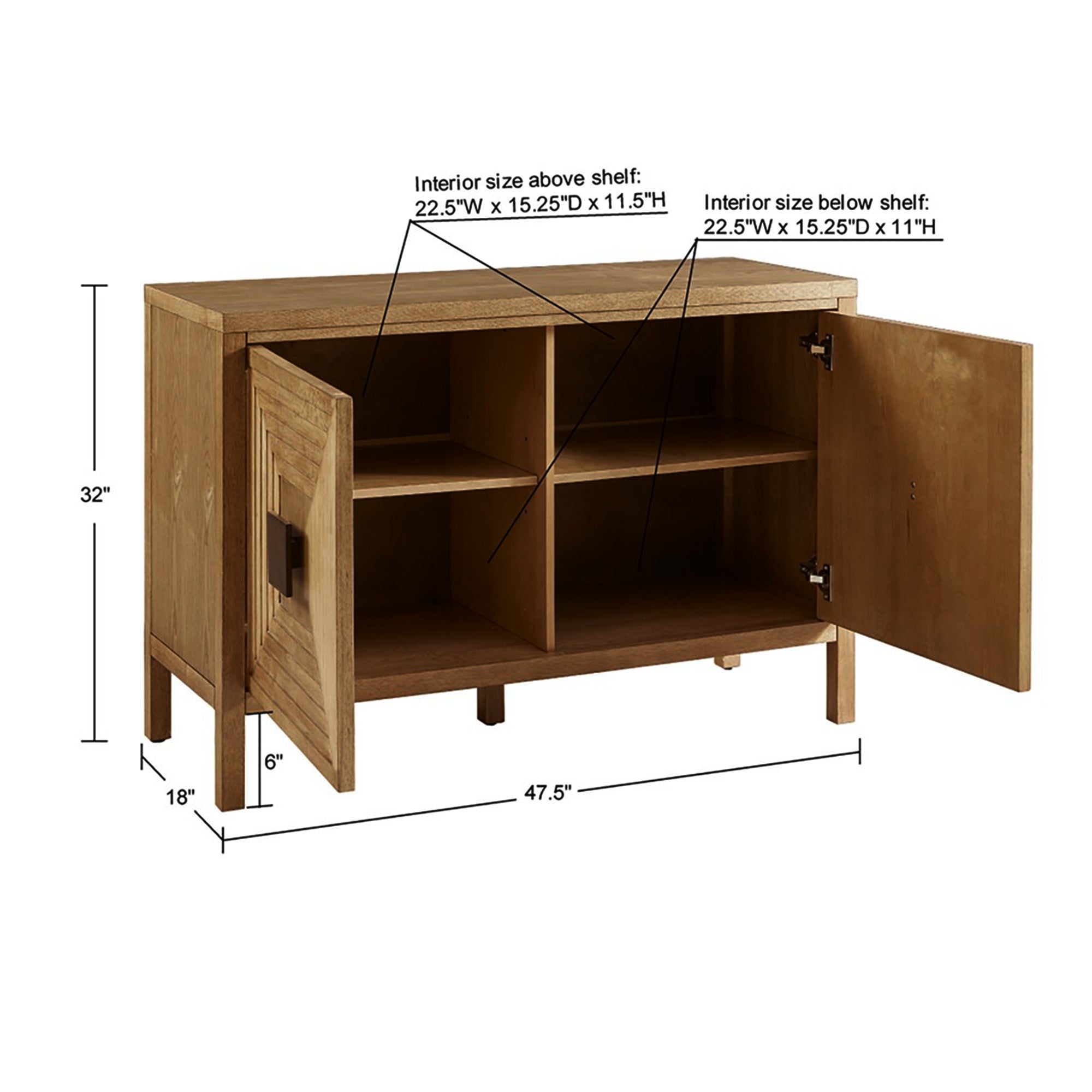 Accent Cabinet with Adjustable Shelves Natural Elm Finish 47.5 Inches