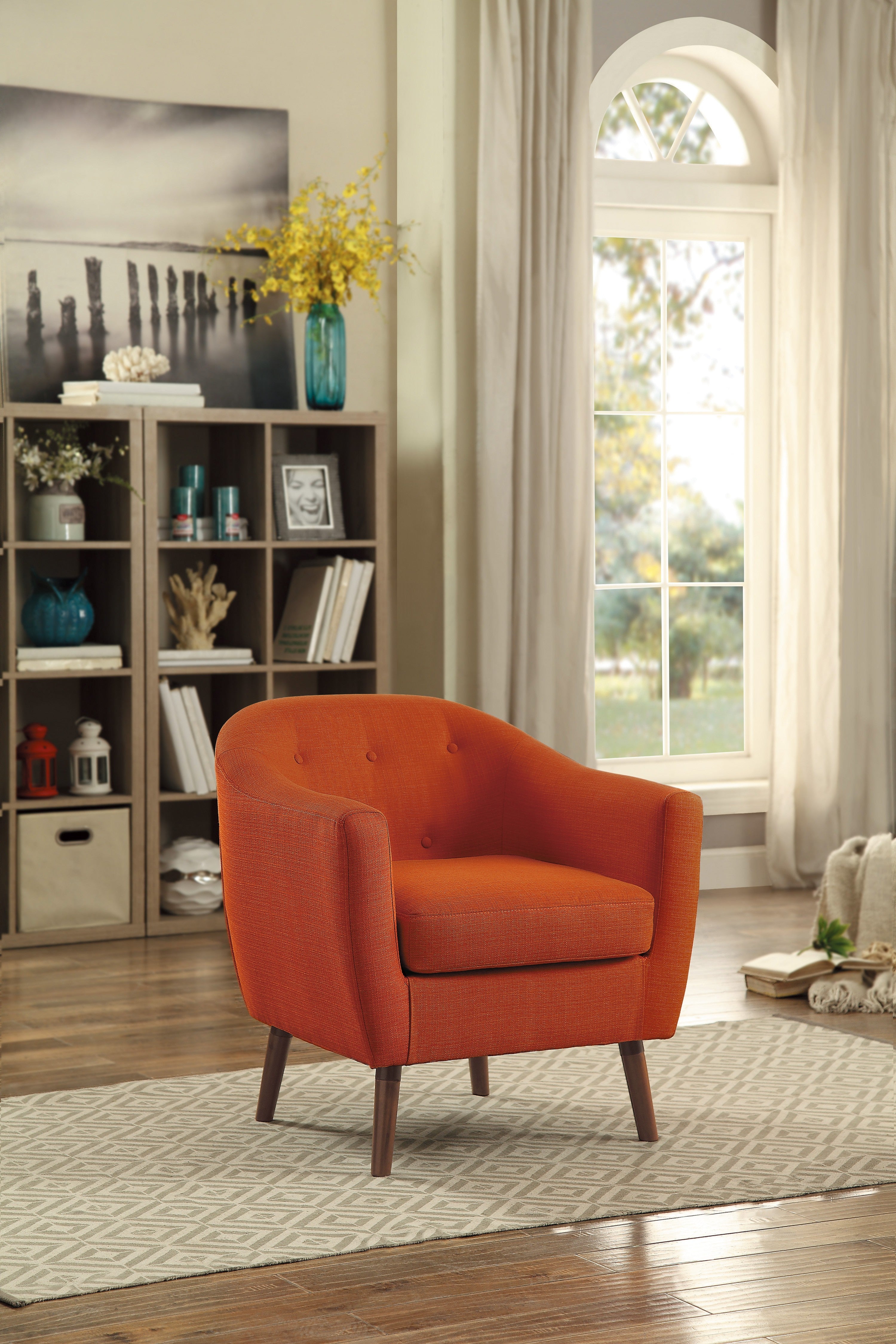 Upholstered Sloped Arm Tufted Club Accent Chair