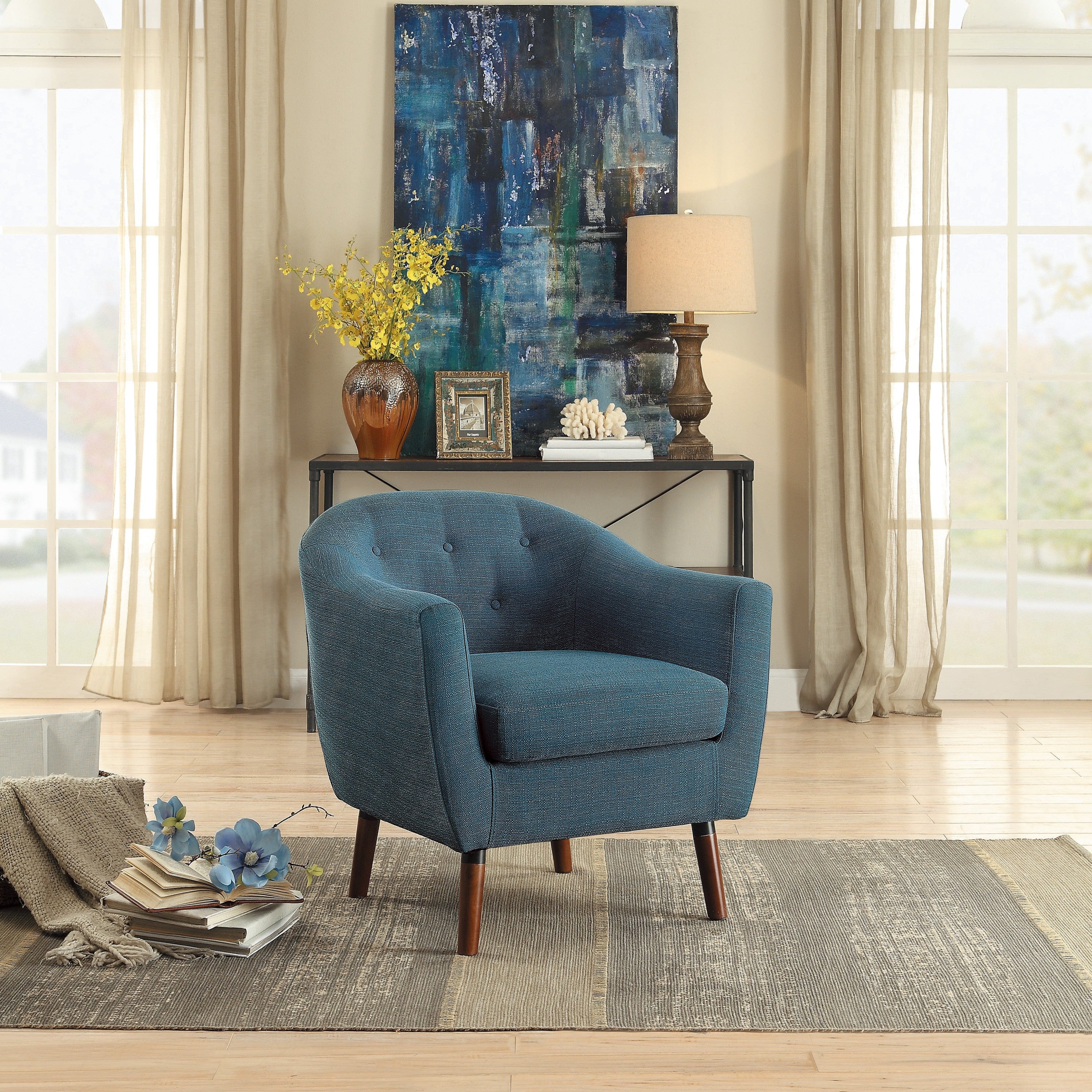 Upholstered Sloped Arm Tufted Club Accent Chair