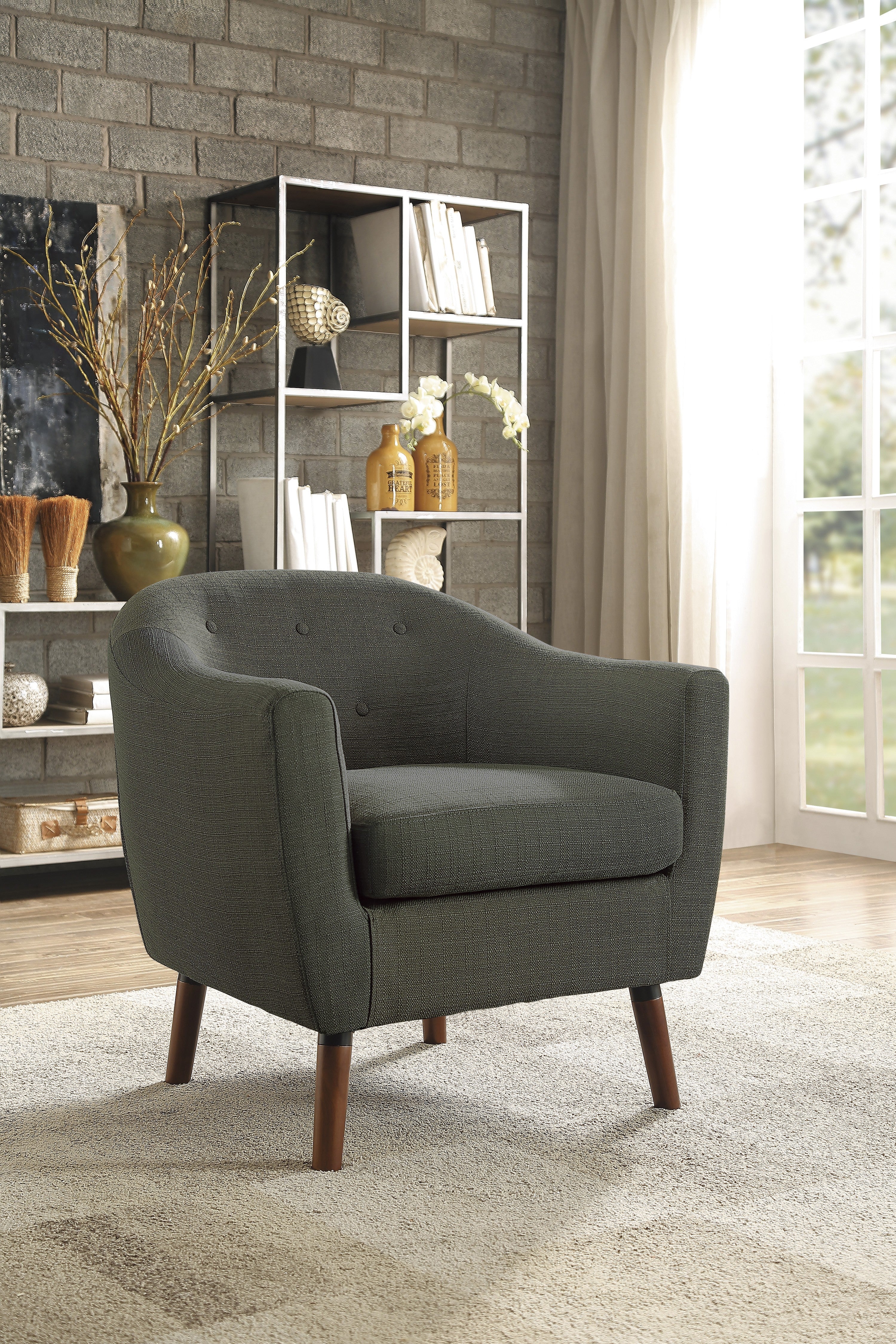 Upholstered Sloped Arm Tufted Club Accent Chair