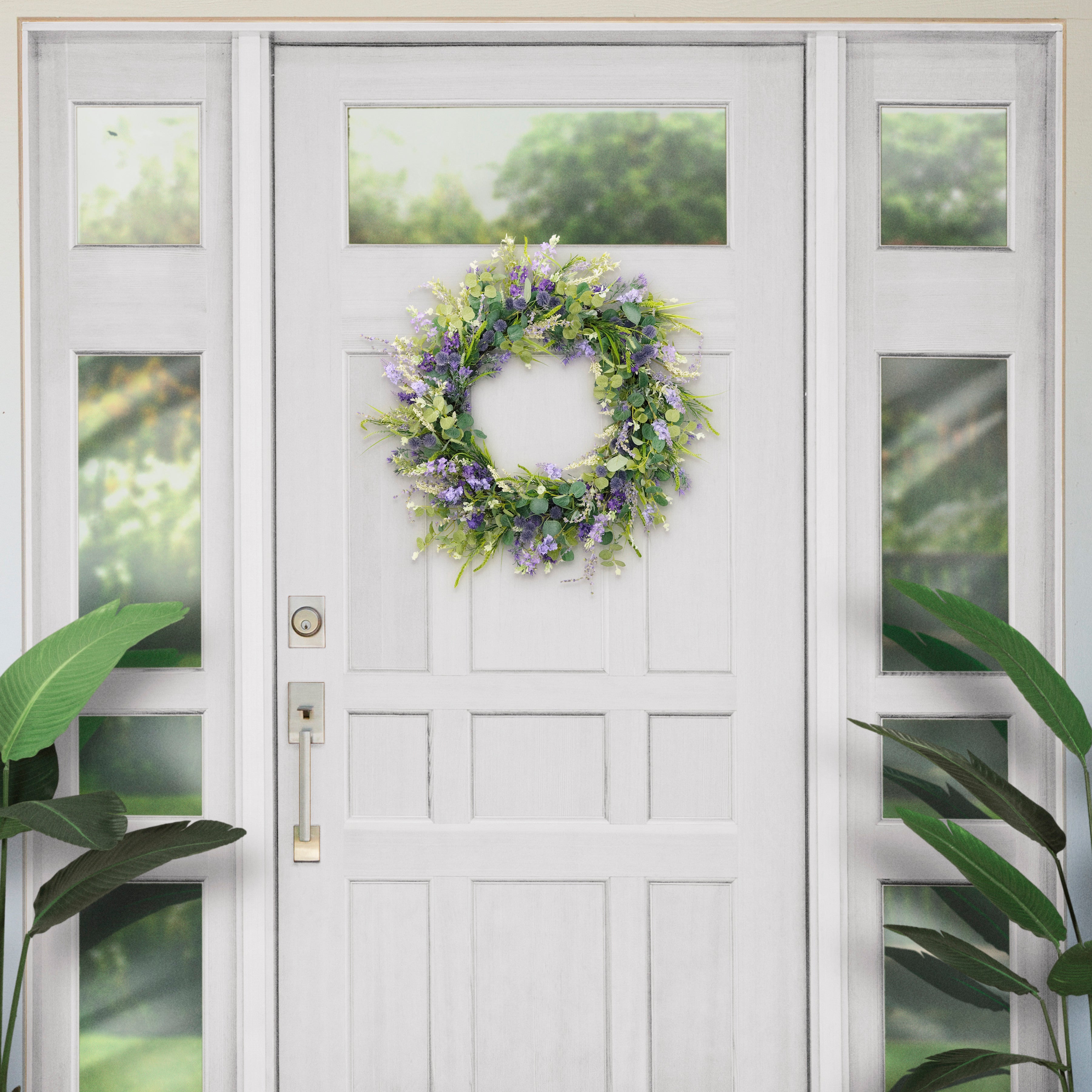 30" Artificial Green and Purple Eucalyptus Floral Spring Door Wreath