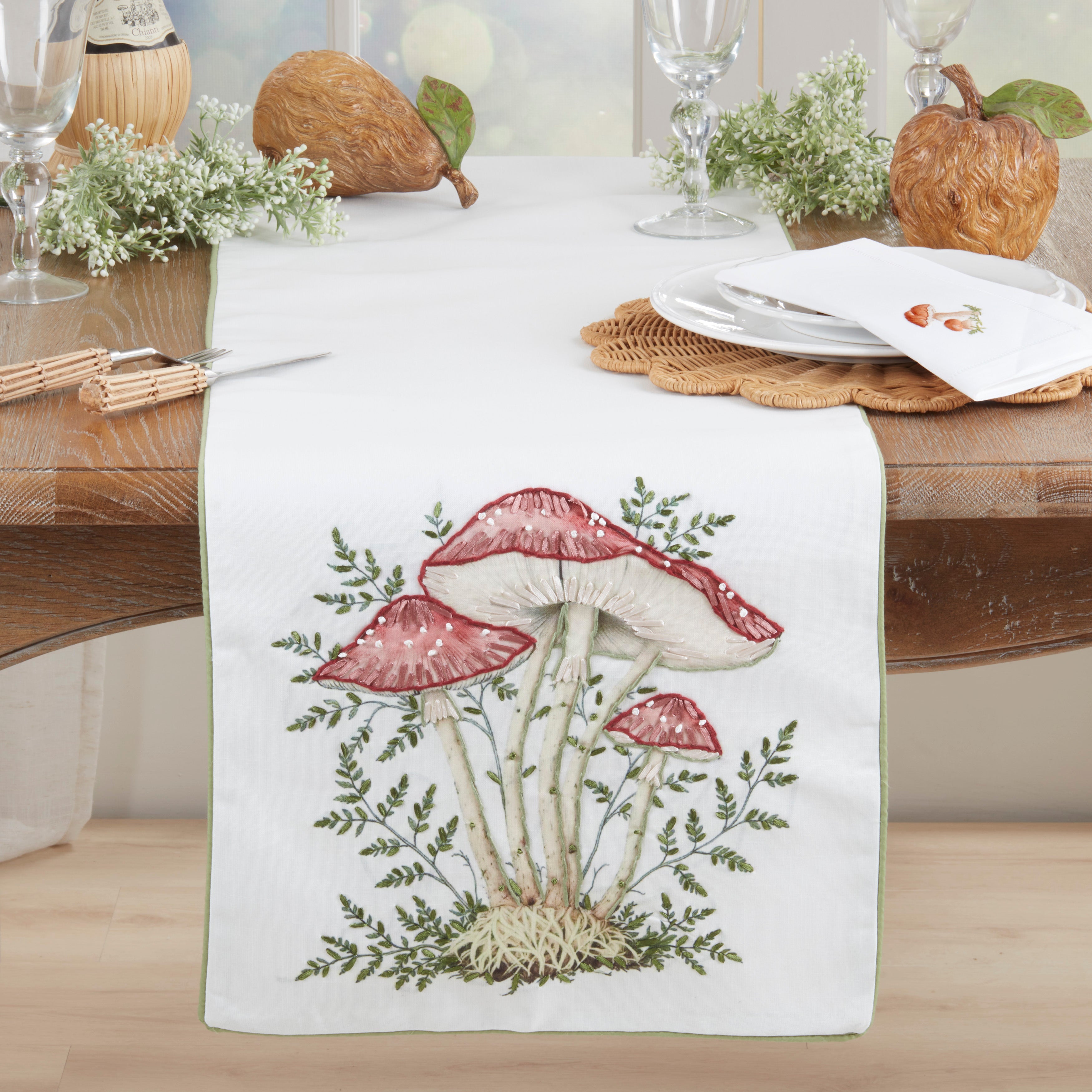 Mushroom Embroidered Table Runner