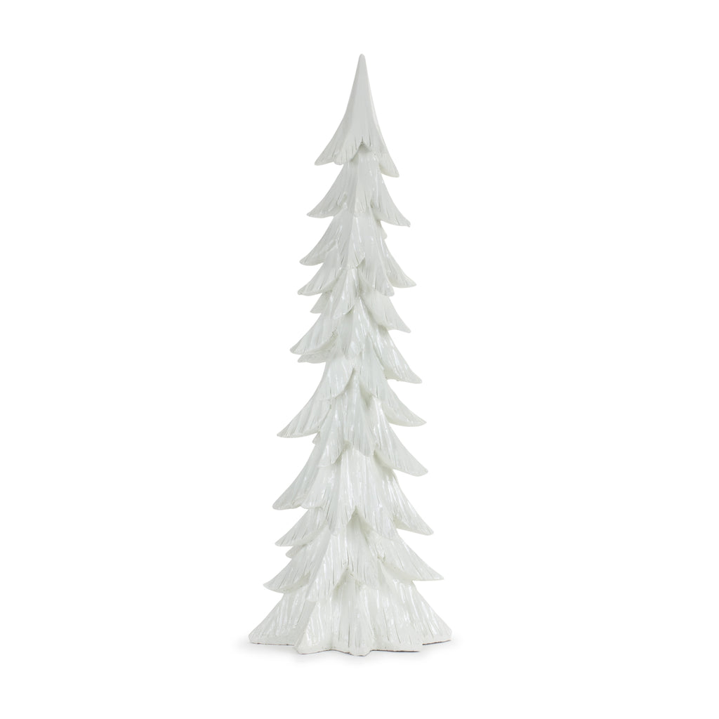 Carved Stone Holiday Tree Décor with Glistening White Finish (Set of 3)