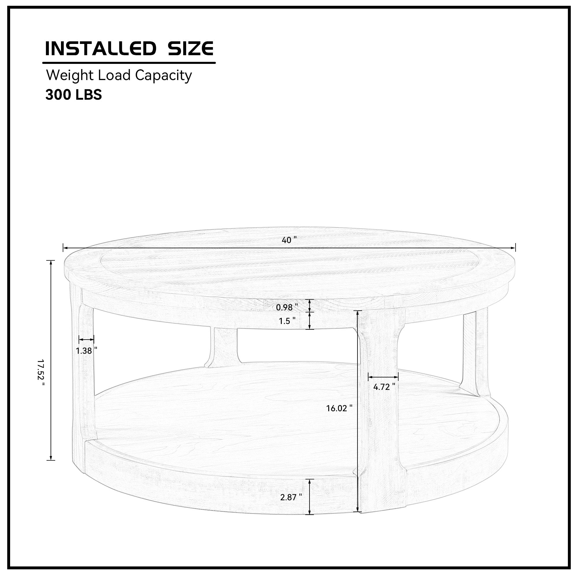 40inch Large Curved 2 Tier Traditional Round Circle Wooden Center Coffee Table,Rounded Table with Wheels,Mid Century Rustic Style Table for living Room,Office,Apartment,Light Brown
