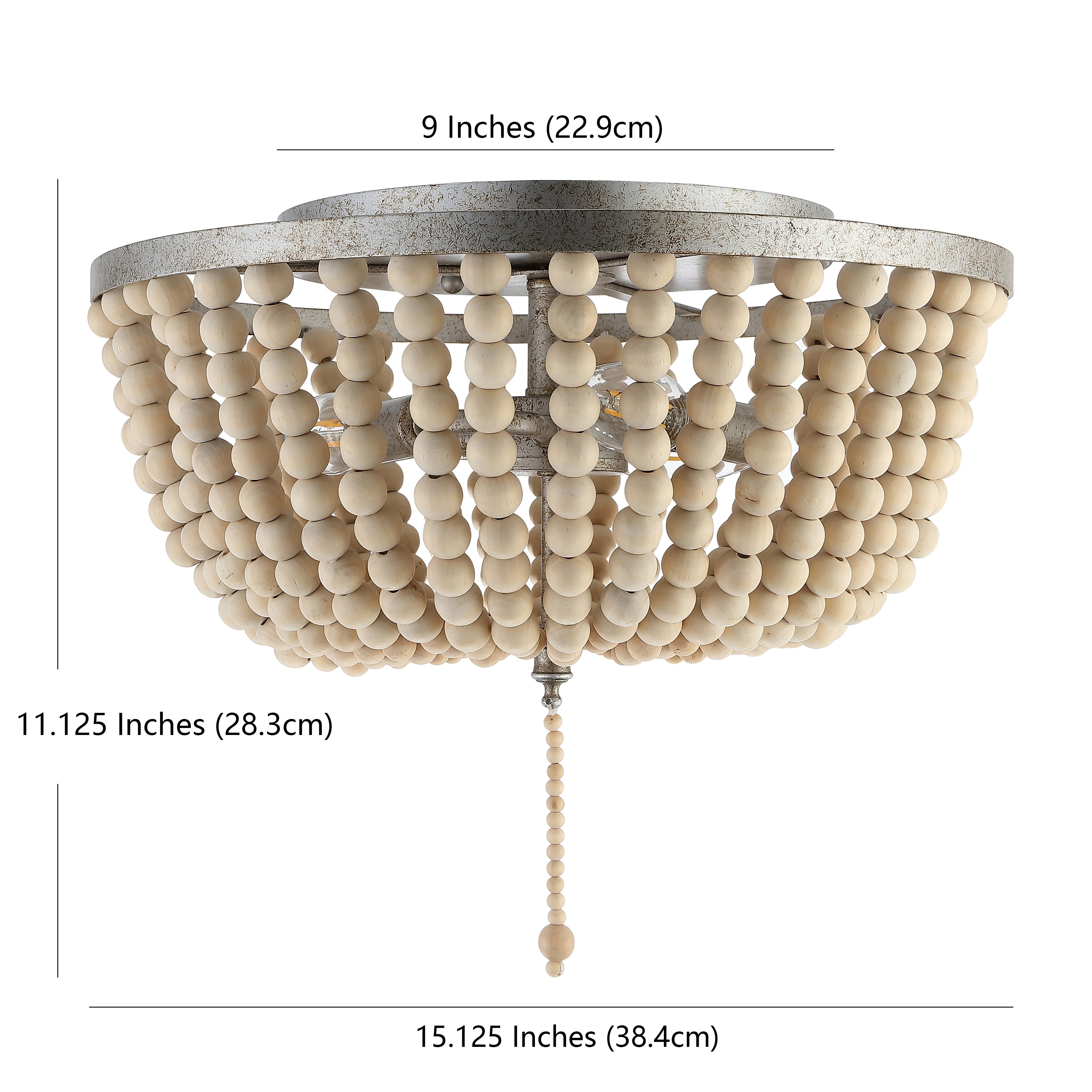 Allison 3-Light Shabby Chic Farmhouse Wood Beaded/Metal LED Flush Mount