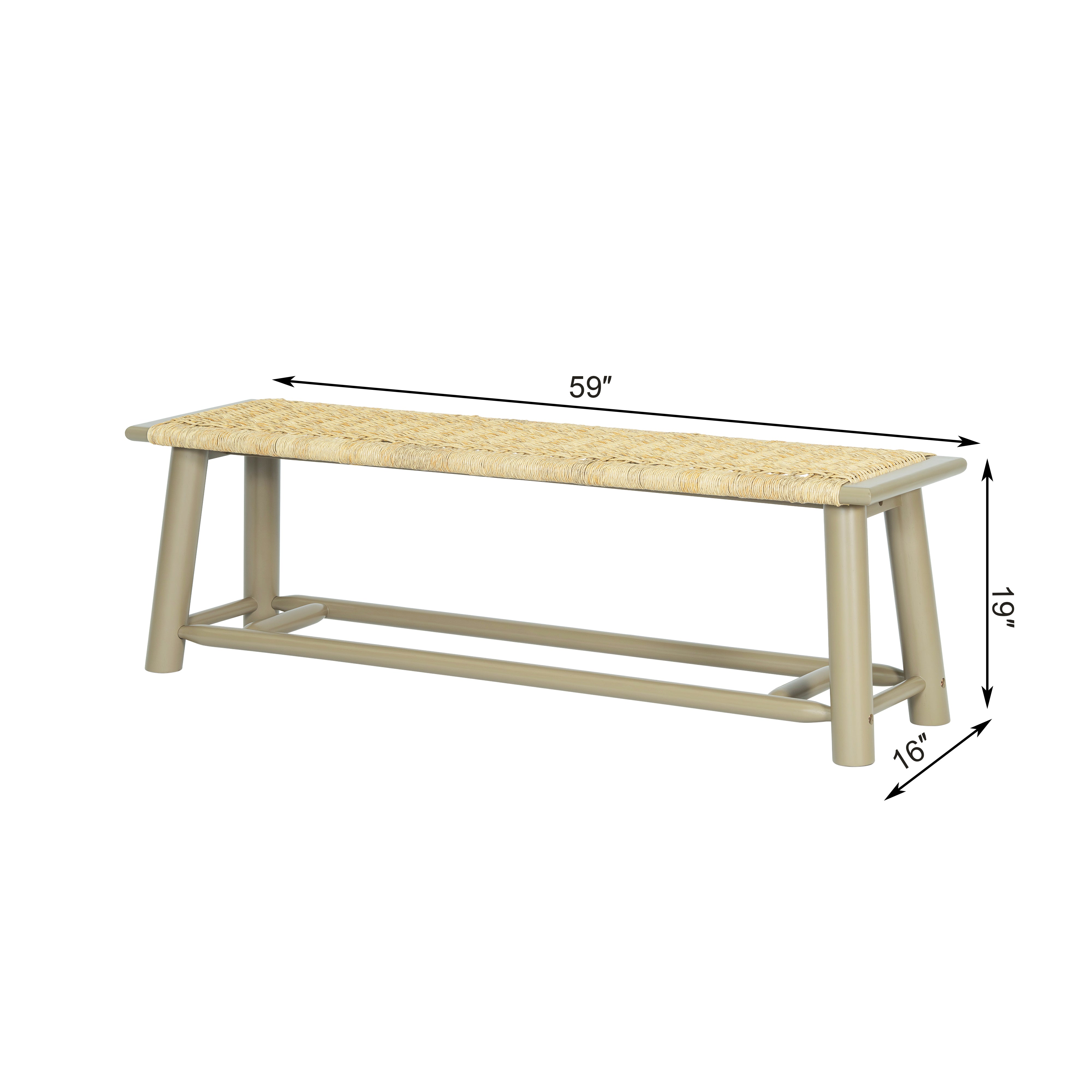 Farmhouse Modern Solid Wood Rattan Bench
