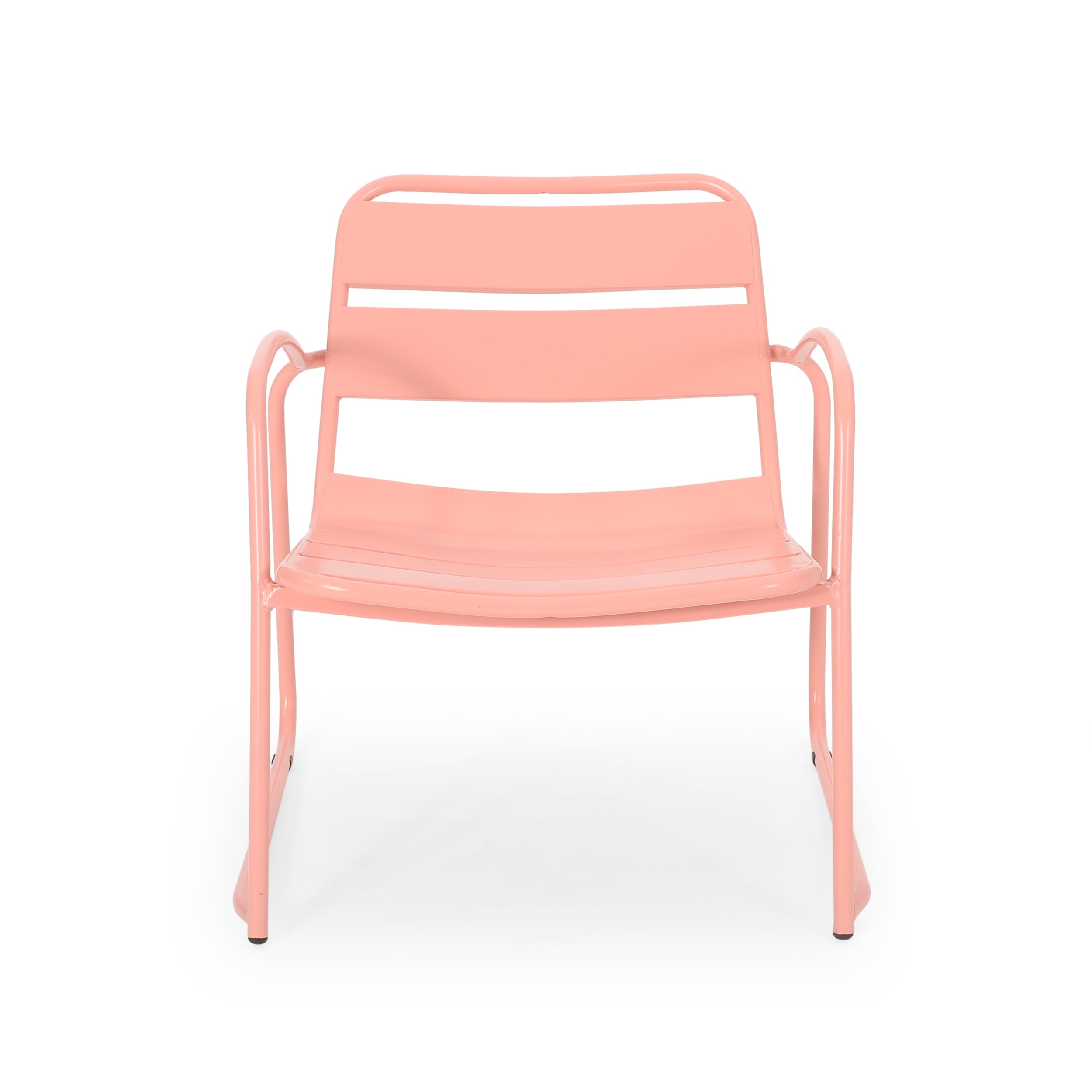 Outdoor Iron Chair with Open Slat Design and Curved Arms, Set of 2