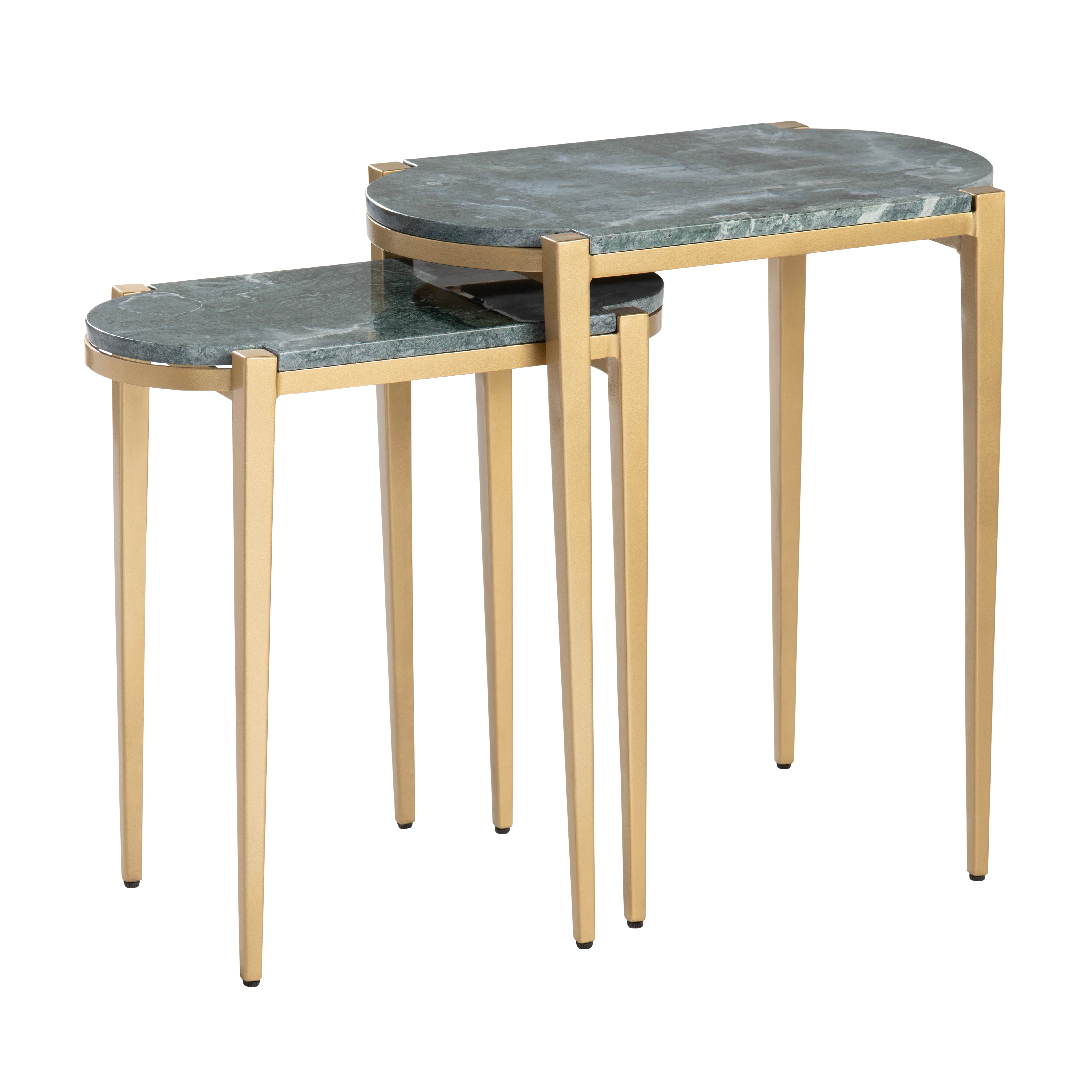 2 Piece Free Form Green Marble Accent Nesting Table Set