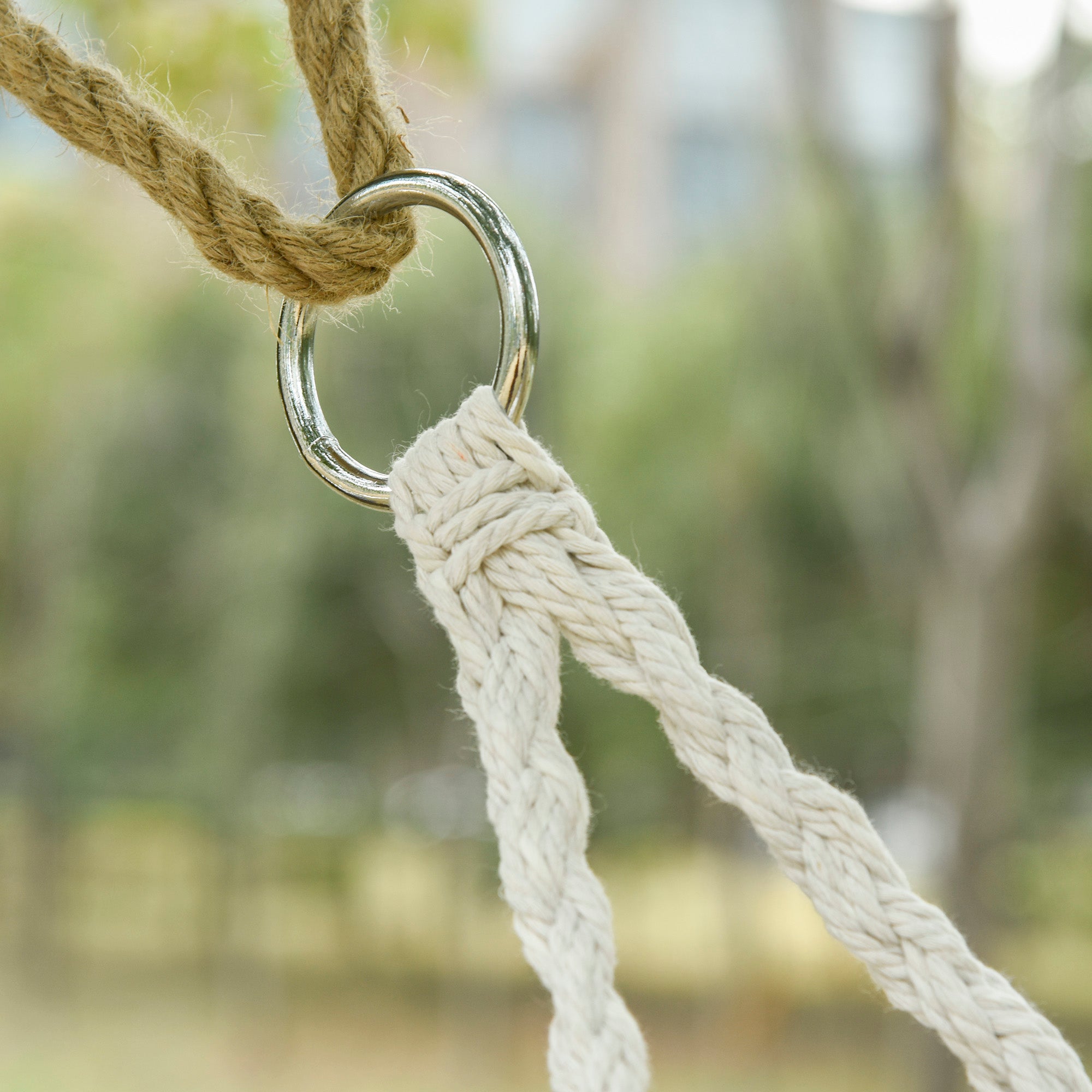 Visioned Outdoor Hanging Hammock Swing Chair with Macrame Design and Soft Cushion