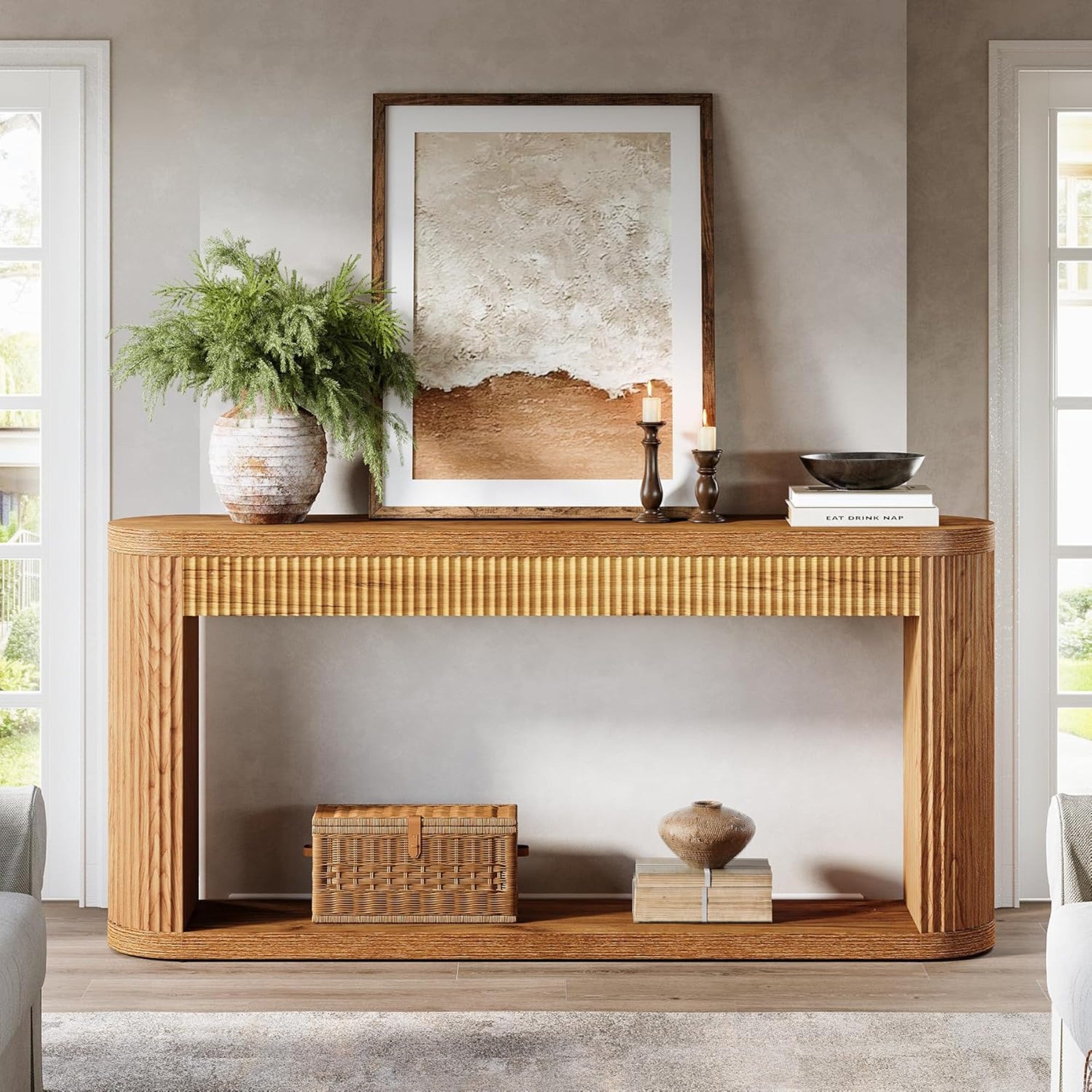 Fluted Console Table with Open Storage Shelf