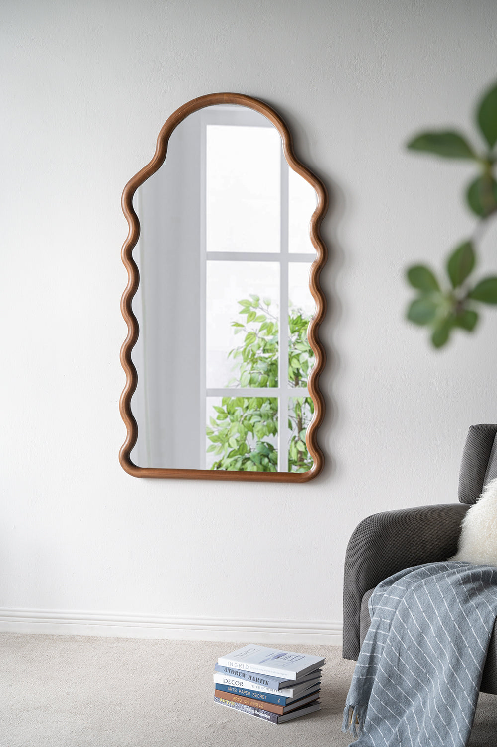 Arch Wavy Wood Mirror